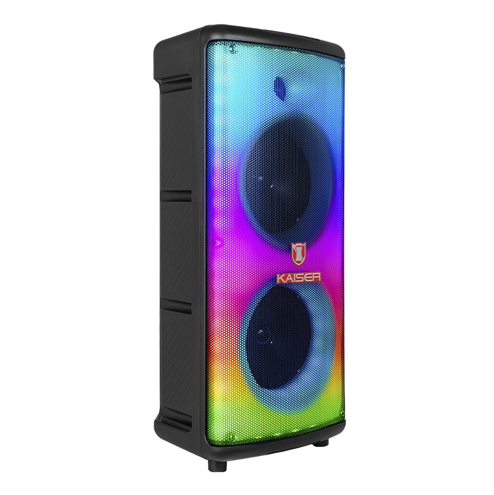 MITZU KSW-2066 Bocina 2X6.5 Luz Tipo Flama Ksr-Link, Recargable, Bluetooth, USB, Micro SD, FM, Aux, Rec, 1 Mic Alam, Adaptador, 30W RMS Negro