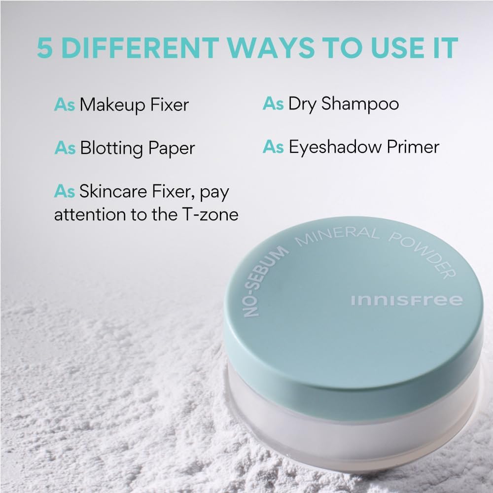 INNISFREE No-Sebum Mineral Powder 5 g – Polvo Suelto Matificante para Control de Brillo y Sebo – Acabado Natural Ligero