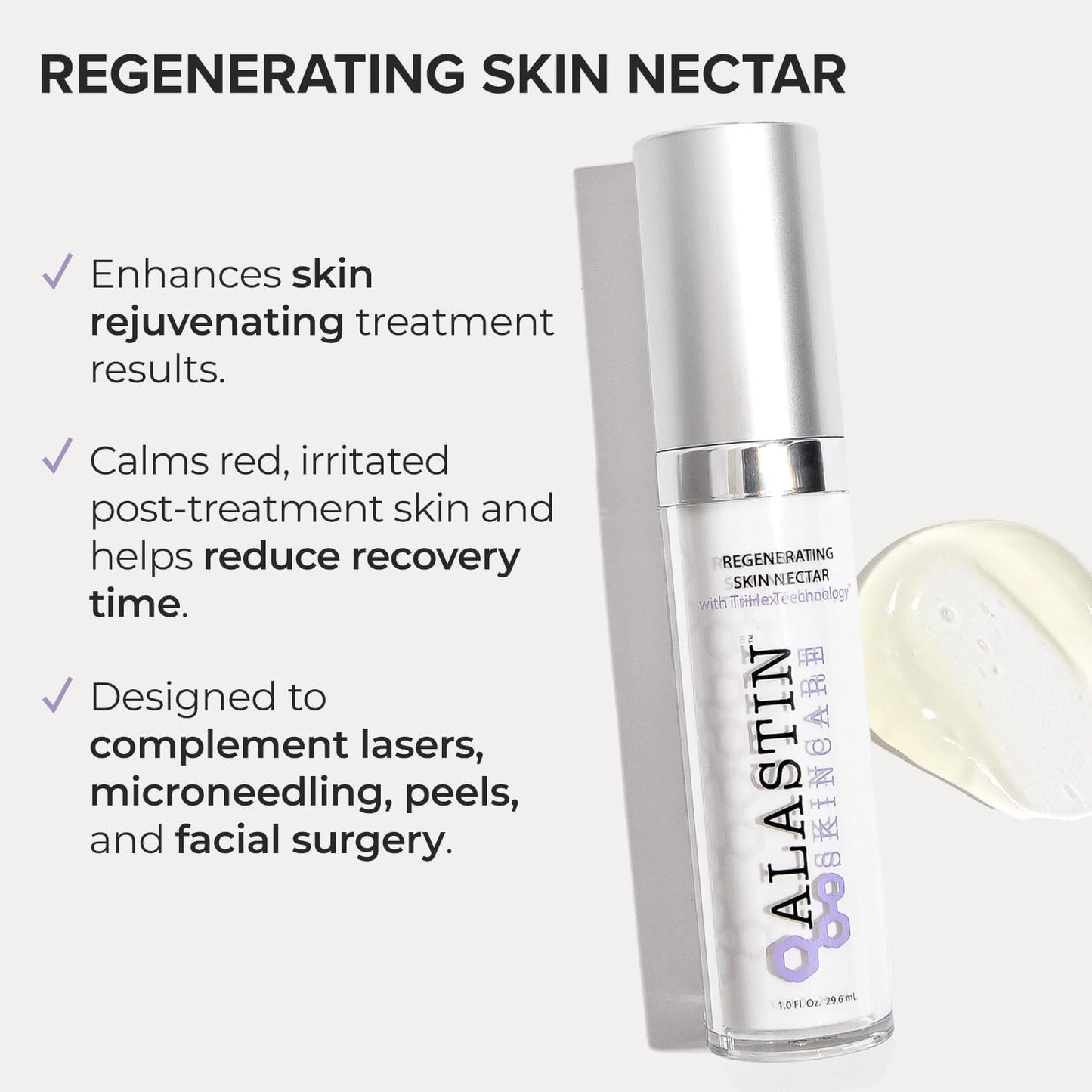 Suero regenerador post-procedimiento: ALASTIN Skincare Néctar para Fortalecer y Calmar la Piel Sensible. Ayuda a la recuperación de la piel con su fórmula hidratante y segura.