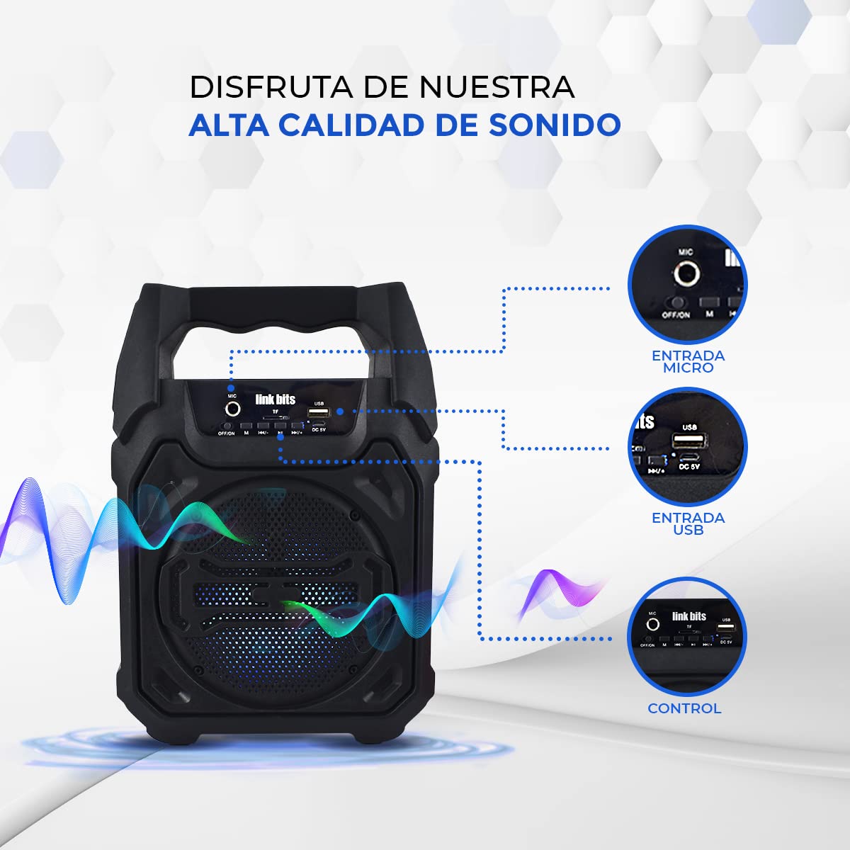 LINK BITS SA674T Bocina Bluetooth inalámbrica, TWS Bocinas Portátil,micrófono alámbrico y Sonido Estéreo,para iPhone Android.