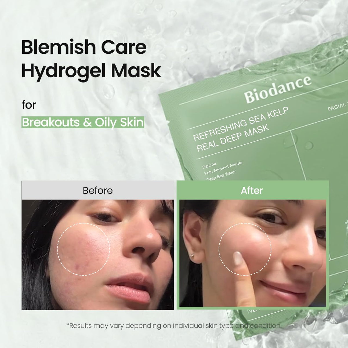 BIODANCE Mascarilla refrescante de algas marinas profundas, máscara de hidrogel durante la noche, calmante, control de aceite y sebo, cuidado de manchas, 1.19 oz (34g) x 4ea