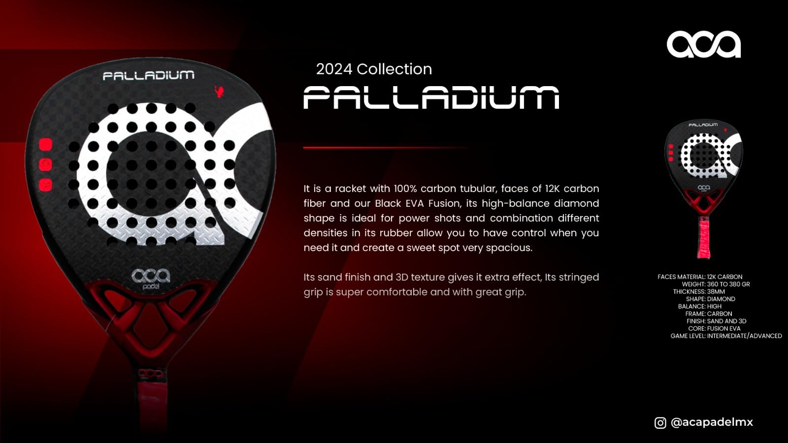 Pala de Pádel ACA Palladium Rojo y Metal Unitalla