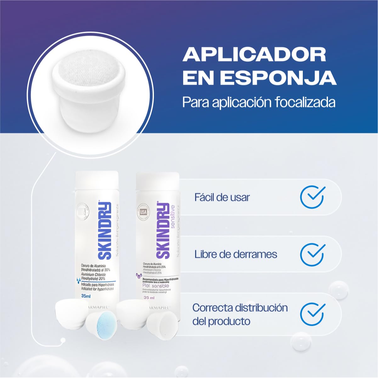 SKINDRY Sensitive Desodorante Mujer y Hombre para Pieles Sensibles | Sudoración Excesiva | 48 hrs de Protección | Antitranspirante Natural para Axilas, Pies, Manos, Espalda, Cuero Cabelludo | 35 ml