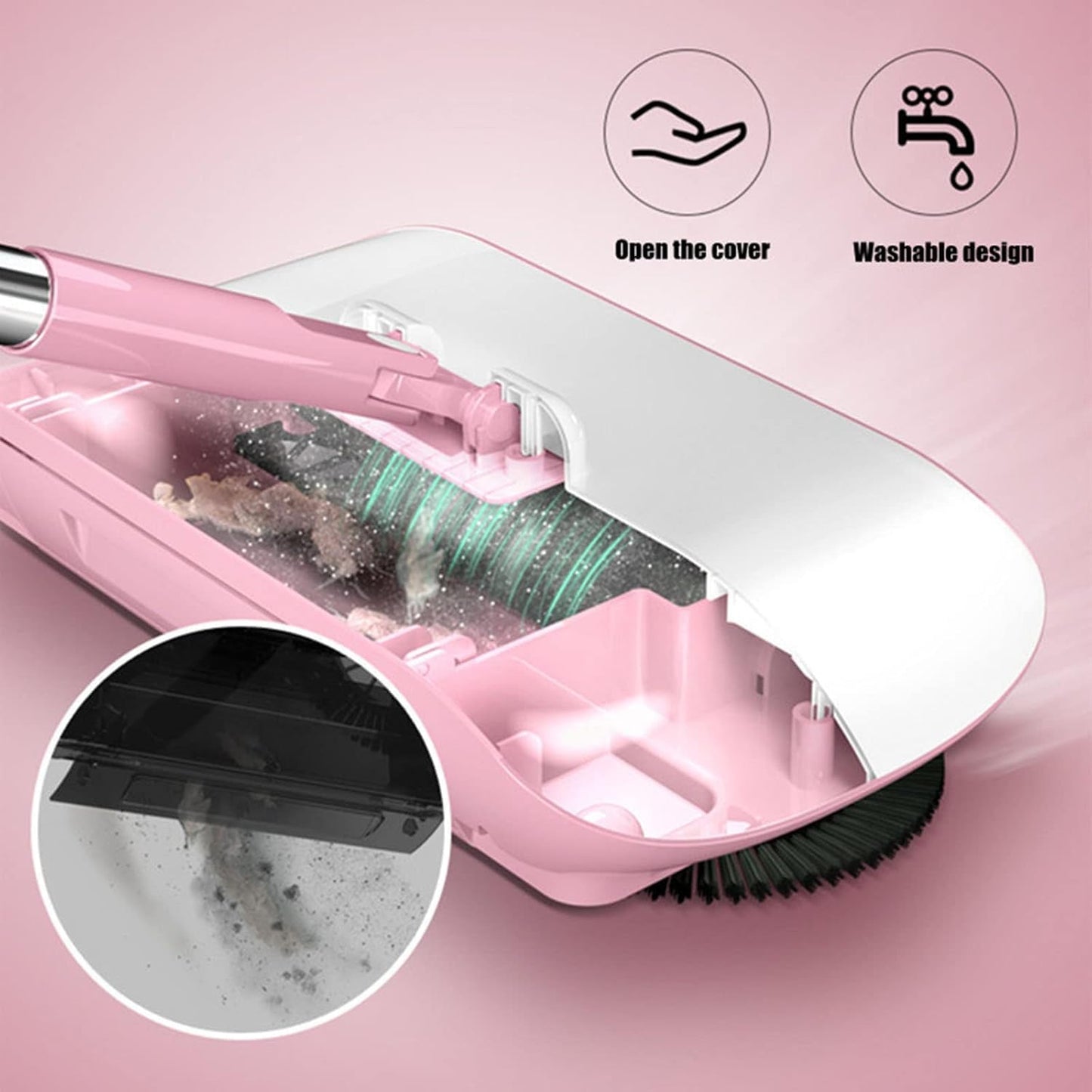 Goreem Barredora de Piso Mejorada para Superficies de Madera Dura,Azulejos, Escoba pequeña y portátil, Limpia el Polvo del Pelo de Las Mascotas, aspiradora Manual con trapeador Manual