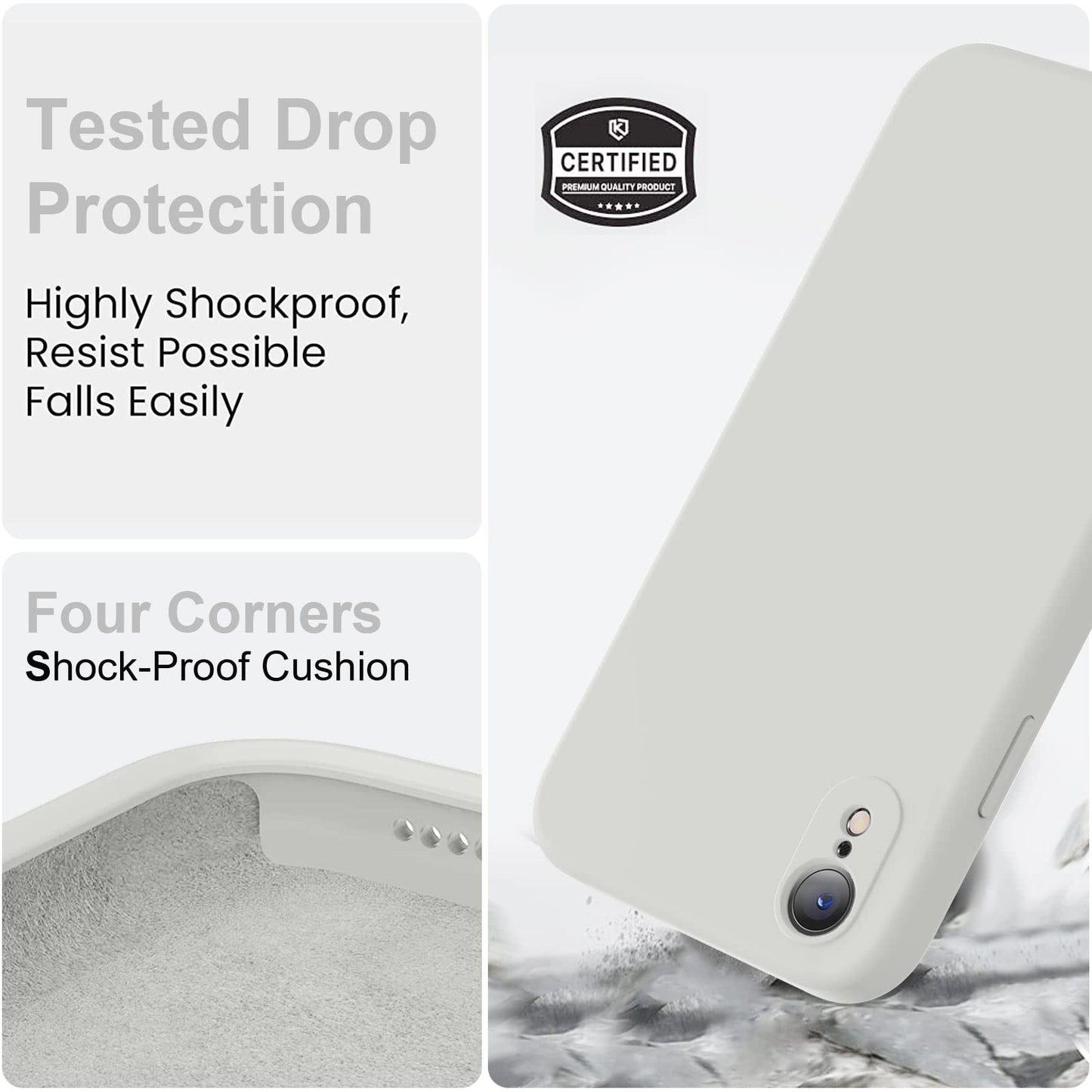 Vooii - Funda compatible con iPhone XR, silicona líquida mejorada con bordes planos, protección de la cámara] [forro de microfibra suave antiarañazos para iPhone 10 XR de 6.1 pulgadas, piedra