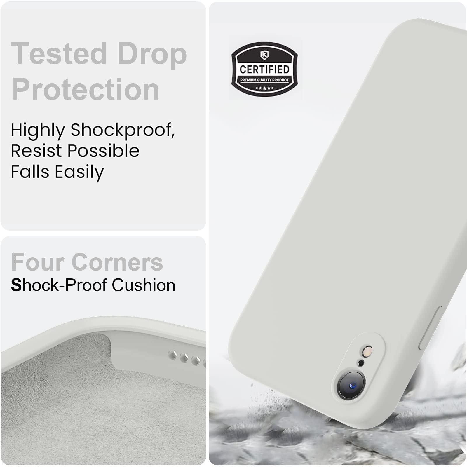 Vooii - Funda compatible con iPhone XR, silicona líquida mejorada con bordes planos, protección de la cámara] [forro de microfibra suave antiarañazos para iPhone 10 XR de 6.1 pulgadas, piedra
