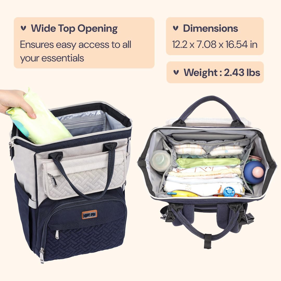 BabbleRoo - Mochila para pañales, bolsas grandes multifunción con cambiador y correas para carriola, estuche para chupete, unisex, elegante, mochila de viaje para mamás, papás (gris piedra)
