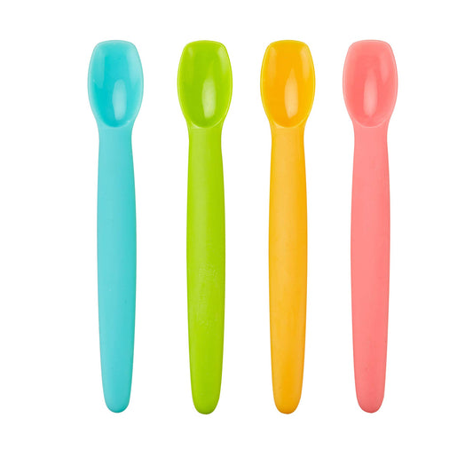 Innobaby - Cuchara de silicona para bebé con funda de transporte (4 unidades) (agua, mango, verde, rosa)