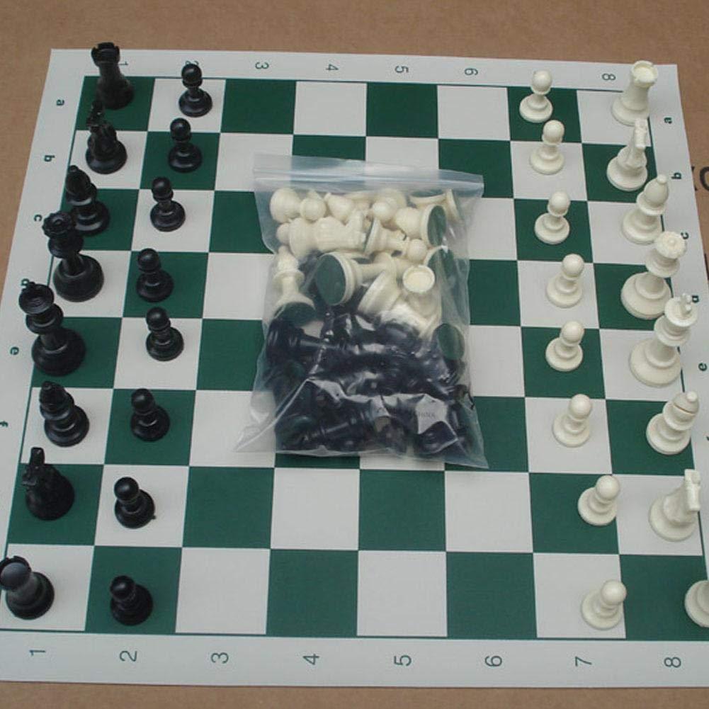 Dioche Piezas de Ajedrez, Juego de Ajedrez de Plástico Juego de Ajedrez Internacional Juego de Ajedrez Completo Juego de Ajedrez en Blanco y Negro(grande-77 mm)