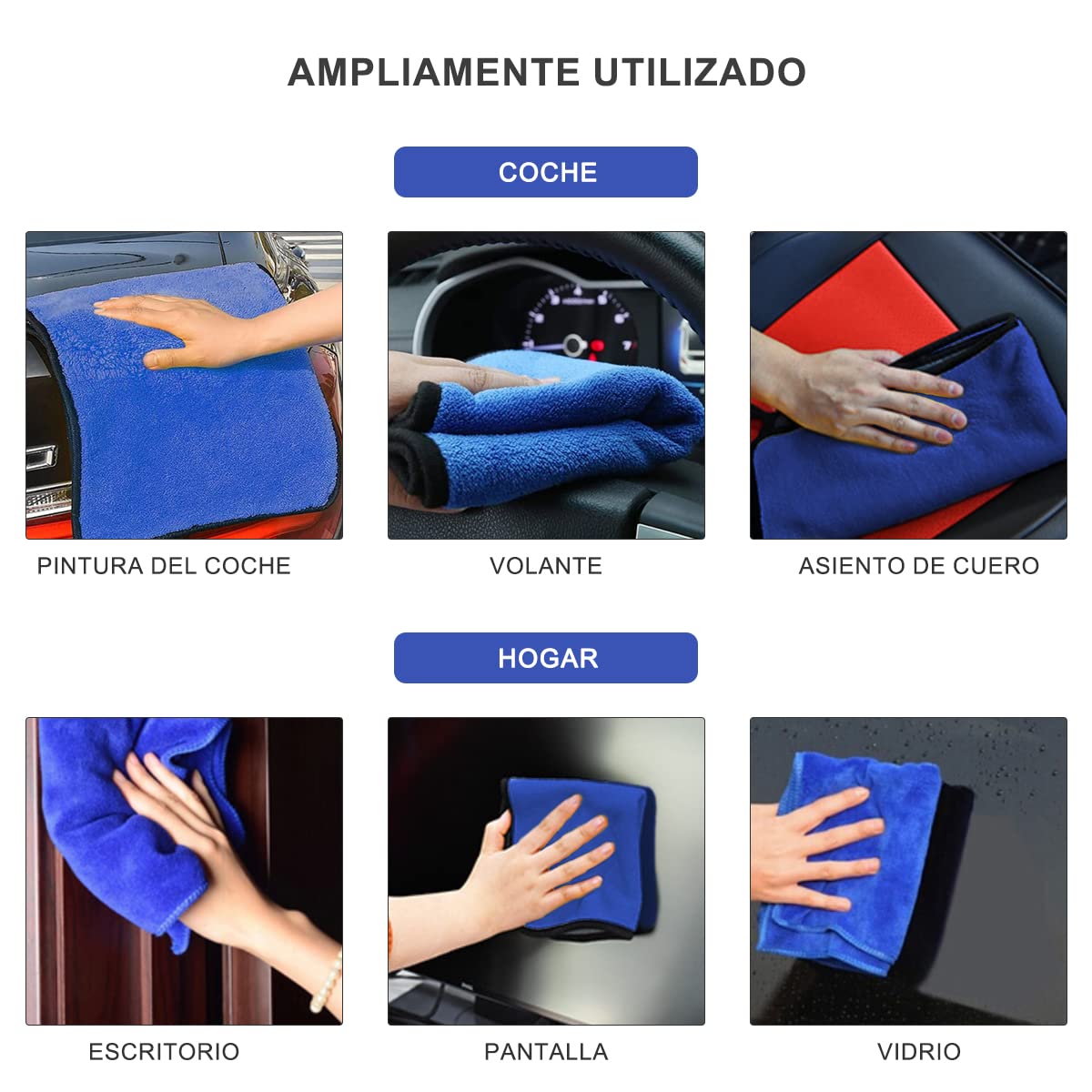 Toallas de Microfibra MOYAC Azul Gruesas para Coche y Hogar (Paquete de 4 Piezas)