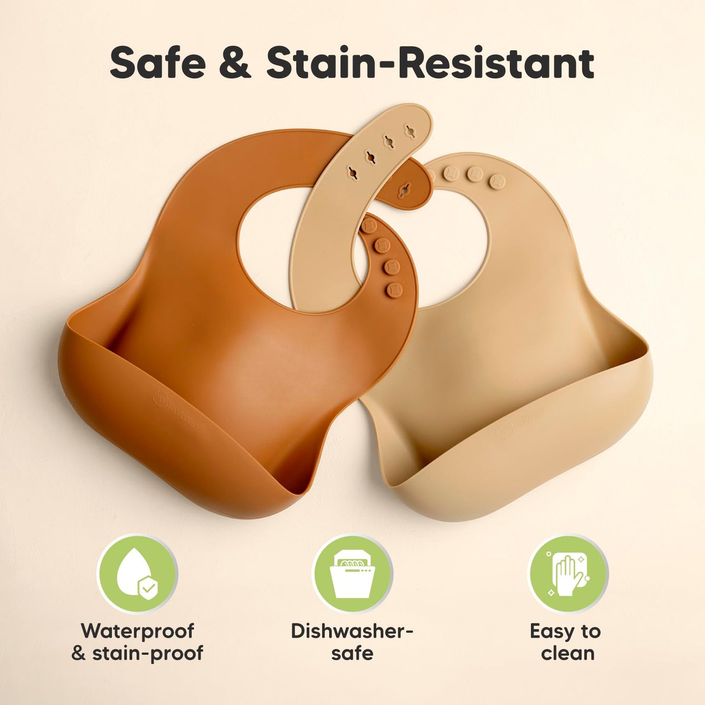 KeaBabies - Paquete de 2 baberos de silicona para comer - Baberos de silicona resistentes de grado alimenticio para bebés, niñas, niños, colector de alimentos grande, limpiar y poner fácilmente,