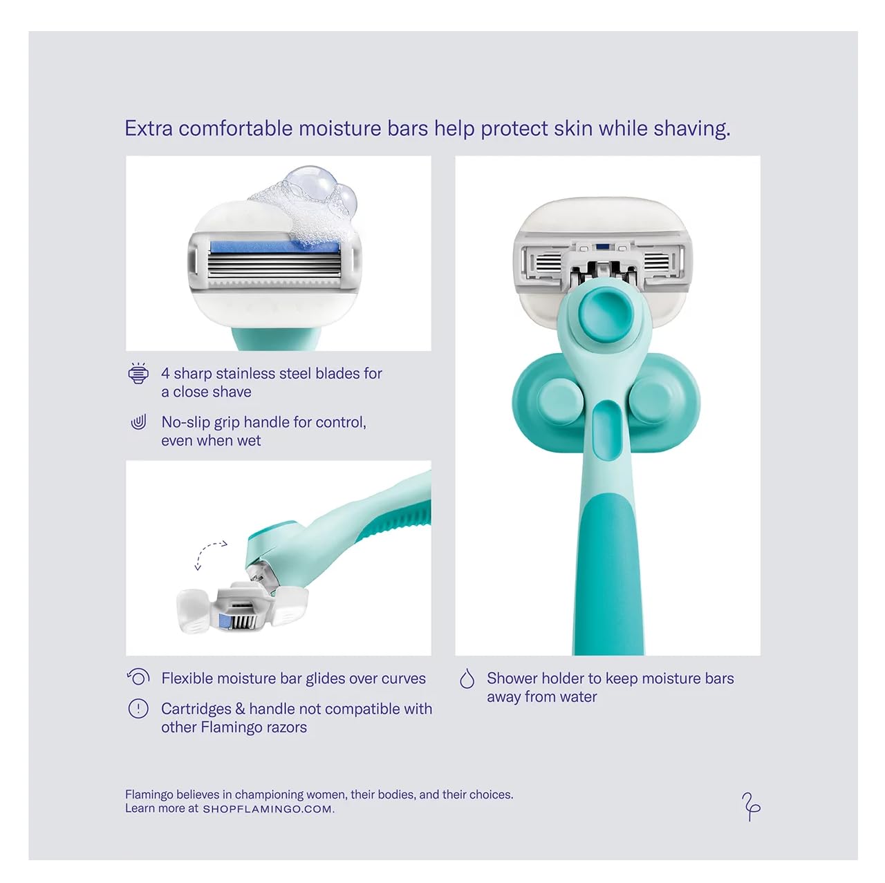 Flamingo Razor Women Moisture Plus Kit: 1 Razor Handle + 9 Cartridges + Shower Holder