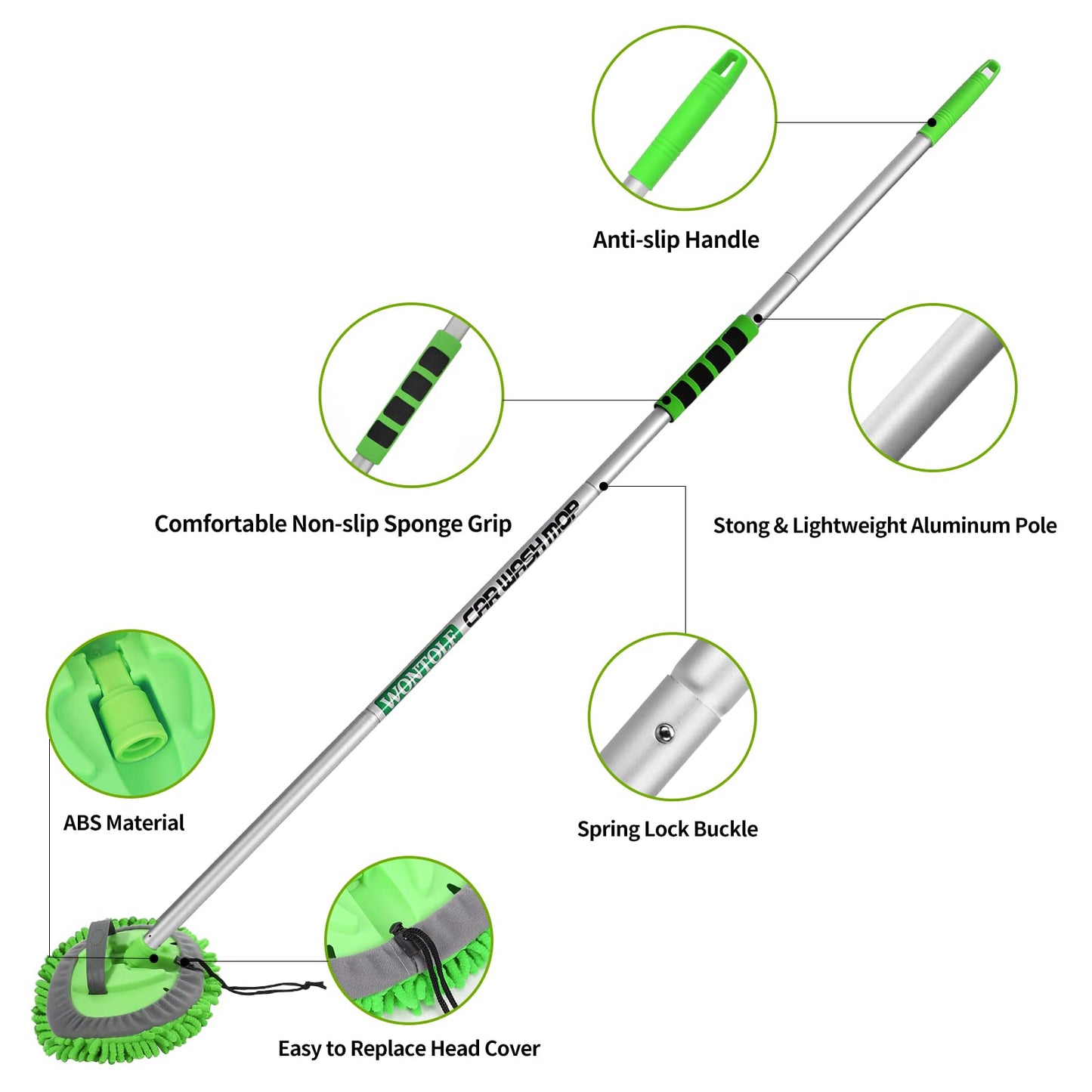 Cepillo de Lavado de Coche Wontolf Microfibra Chenilla Largo 62 Pulgadas para Parabrisas y Ventanas
