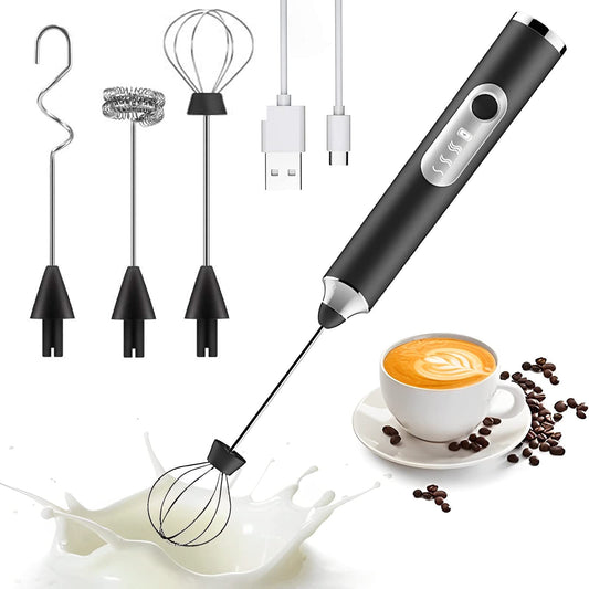 ANGECM8 Espumador de Leche eléctrico recargable por USB,3 velocidades con 3 batidor de acero inoxidable,Agitador electrico,Batidor electrico de mano para Café,Lattes,Capuccino,Chocolate Caliente