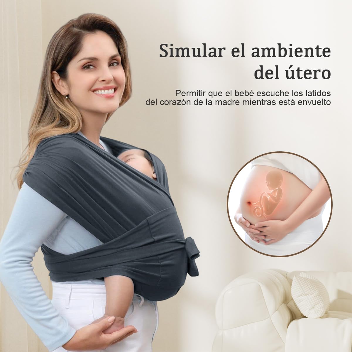 Fular Portabebés Ergonómico y Elástico para Bebés de 0 a 36 Meses, Ajustable desde Recién Nacidos hasta Niños Pequeños (Gris)