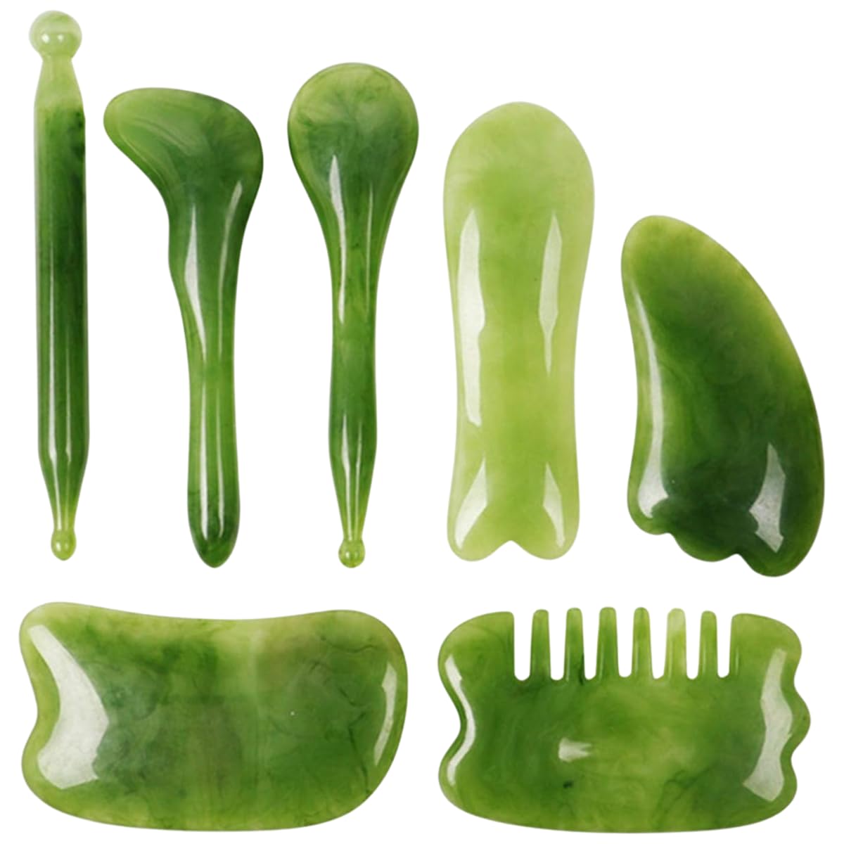 Herramientas de Masaje Gua Sha de Piedra de Jade Verde para Terapia Facial y Corporal