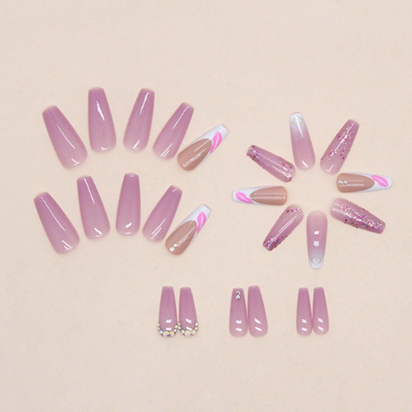 Gifiky Uñas Postizas de Ataúd Largo, Prensa Francesa Sobre Uñas Degradadas, Consejos de Acrílico, Uñas Postizas de Remolino Lindo para Mujeres y Niñas, 24 Piezas