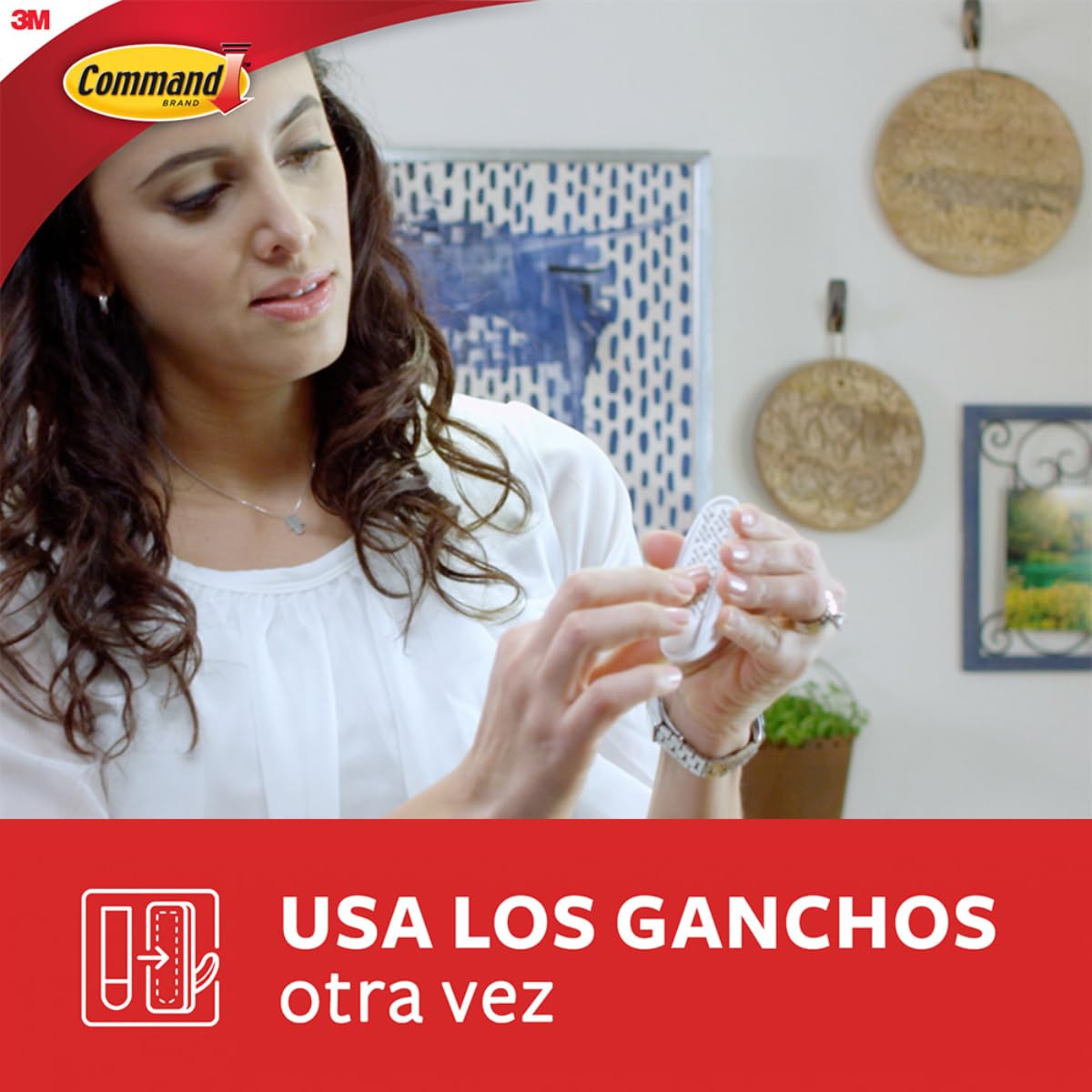Command 3M Gancho Adhesivo sin dañar la superficie, Uso Interior, Mediano, Color Blanco, 8 piezas, Resiste hasta 1.3Kg.