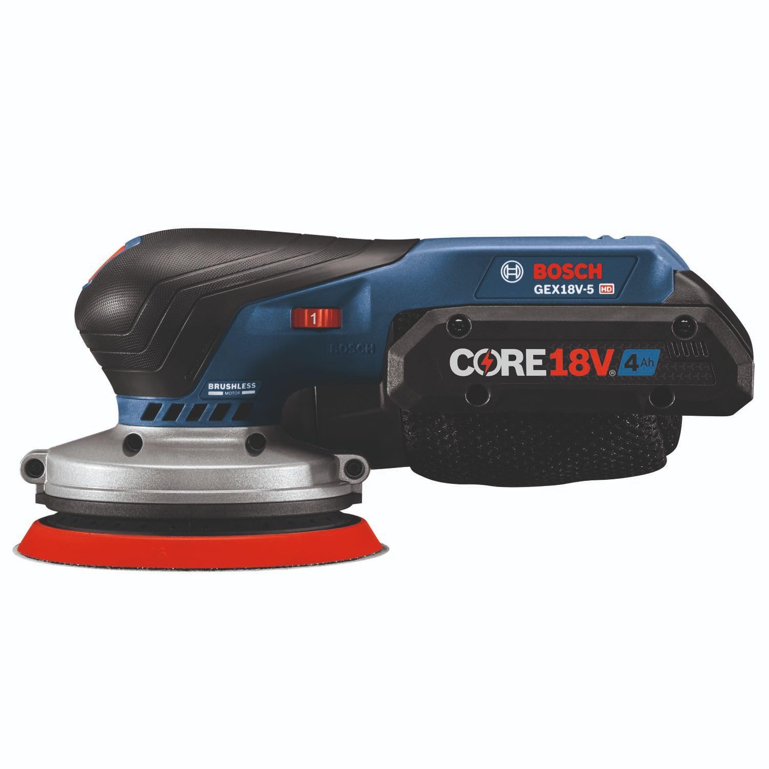 BOSCH GEX18V-5B15 18V sin escobillas 5 pulgadas Kit de lijadora de órbita aleatoria con (1) batería de alimentación avanzada CORE18V 4 Ah