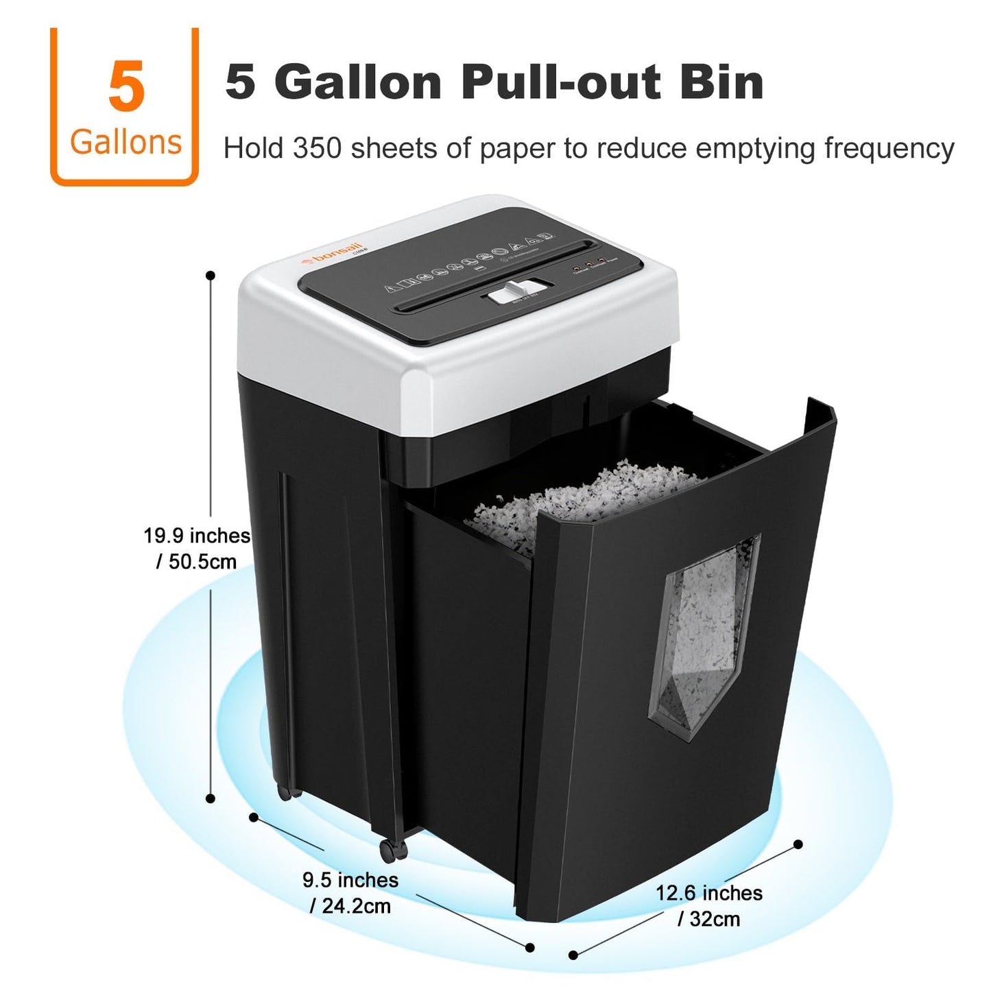Bonsaii - Trituradora de papel de oficina de 15 hojas, trituradora de 40 minutos para oficina en casa, trituradora de corte transversal con sistema antiatasco y P-4 de alta seguridad, compatible con
