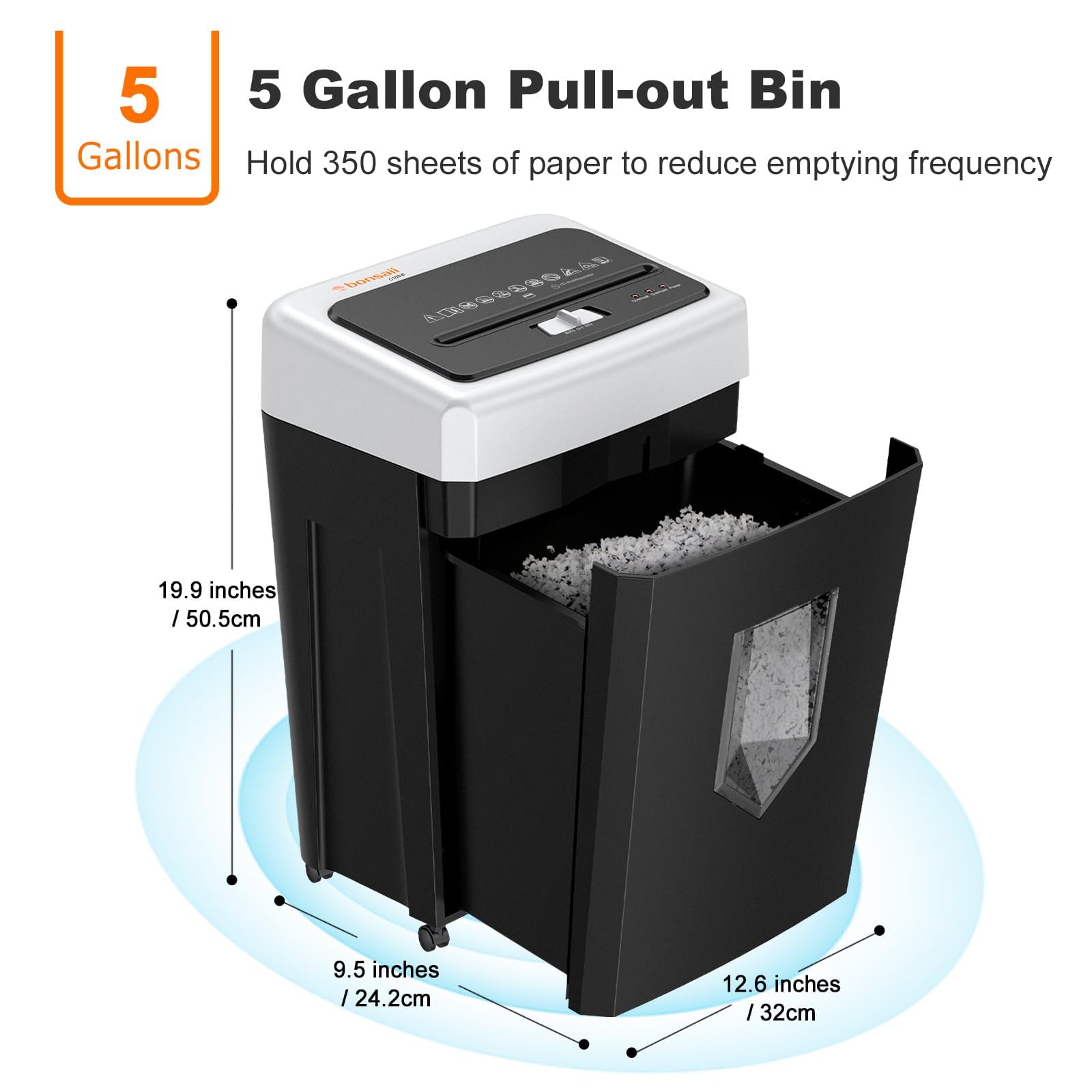 Bonsaii - Trituradora de papel de oficina de 15 hojas, trituradora de 40 minutos para oficina en casa, trituradora de corte transversal con sistema antiatasco y P-4 de alta seguridad, compatible con