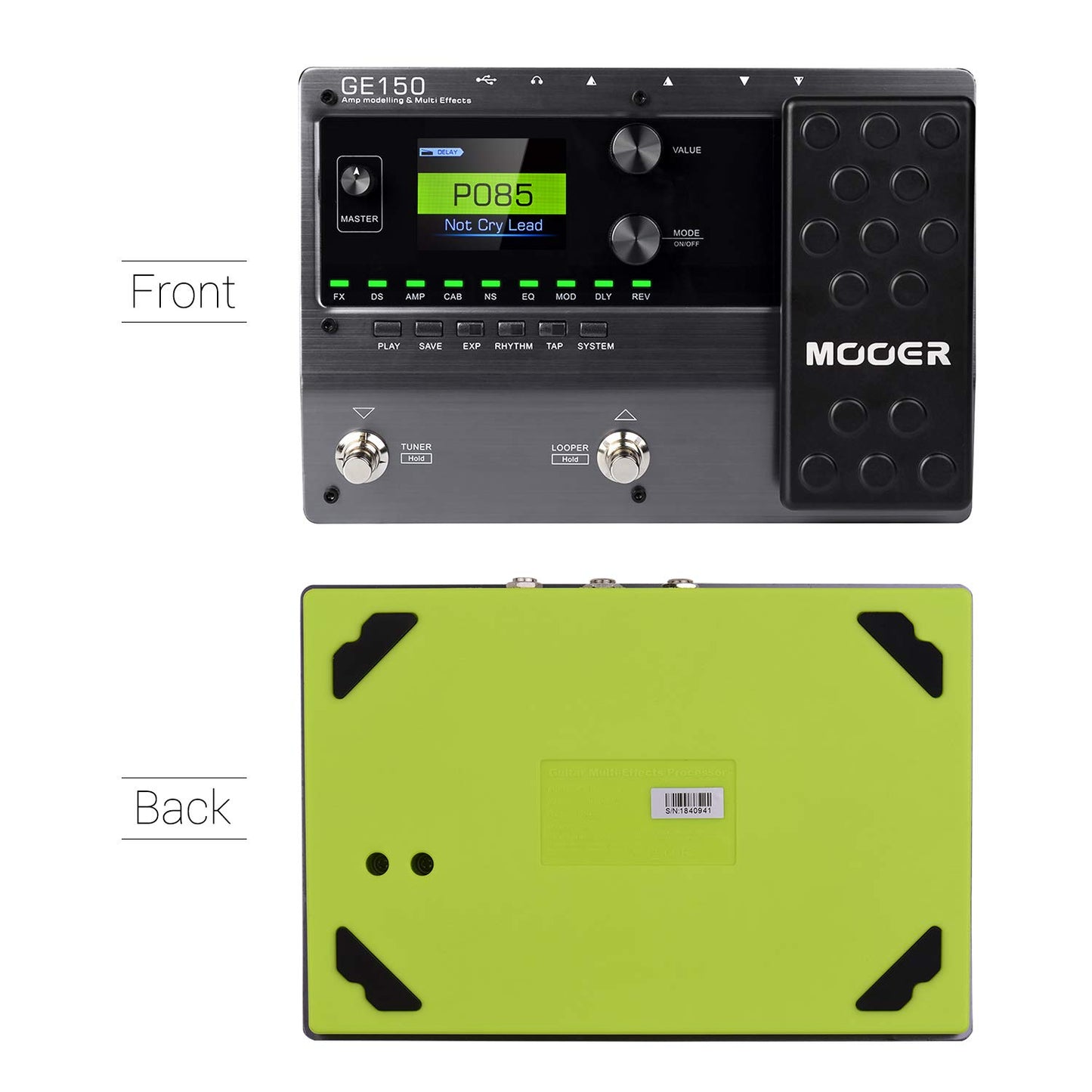 Hosioe GE150 Pedal de Modelado de Amplificador y Efectos múltiples 55 Modelos de Amplificador 151 Efectos 80s Looper 40 Ritmos de batería 10 Metrónomo Tap Tempo Función OTG