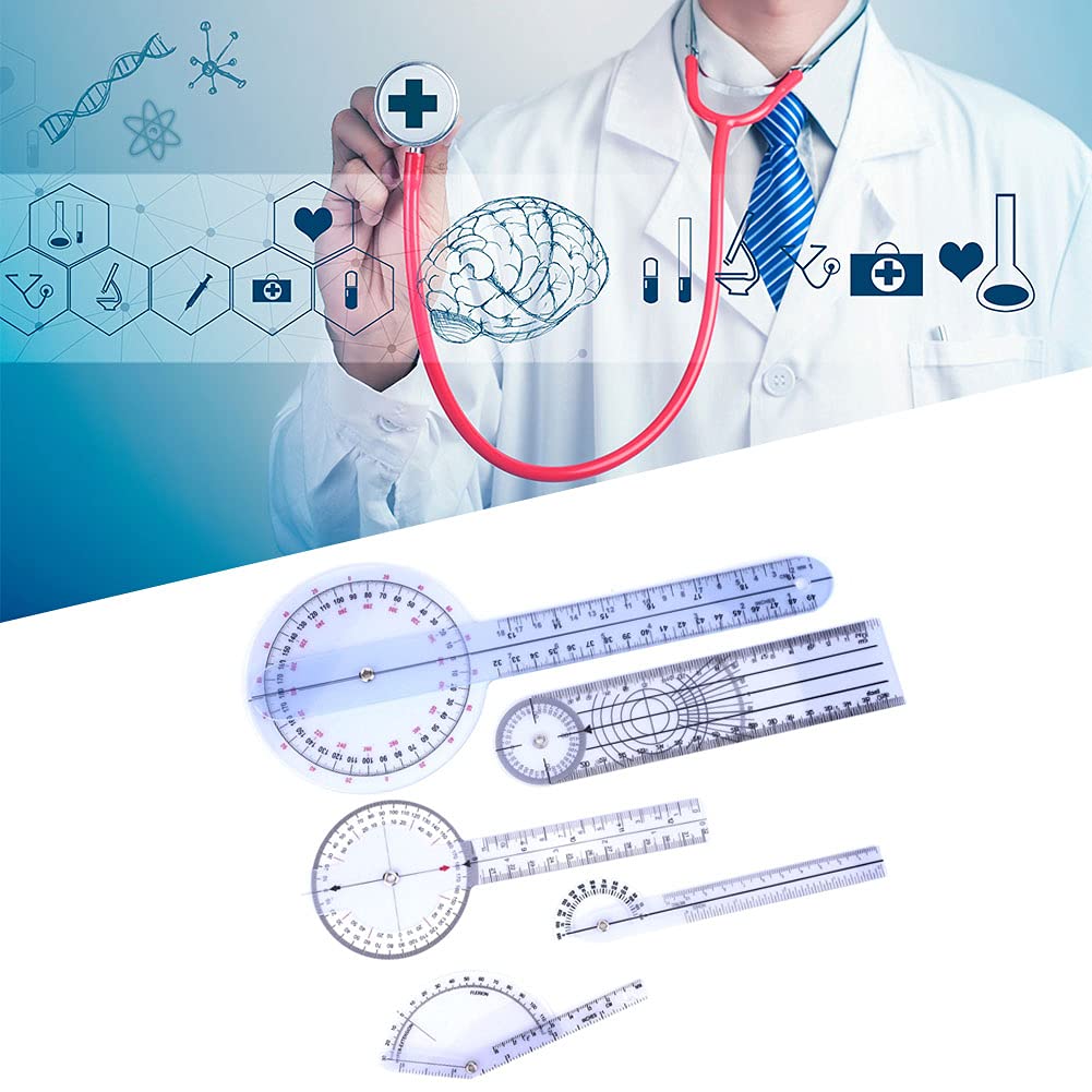 Goniómetro Juego de 5 Piezas 6/8/10 Pulgadas Regla Médica de Ángulo Transportador 360 Grados Herramienta de Medición Precisa para Fisioterapia y Ejercicios
