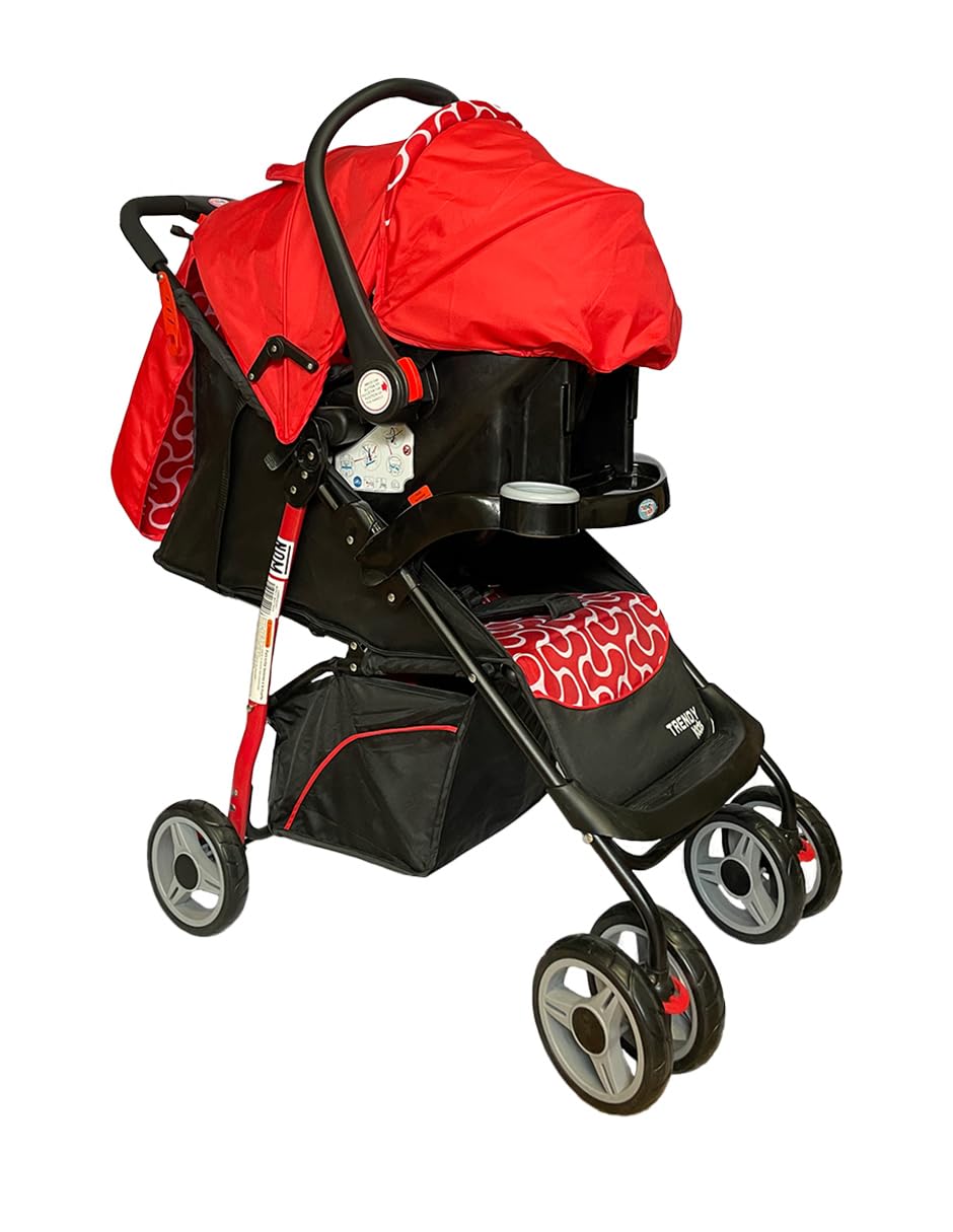 Carriola para Bebé con Travel System, 4 en 1, Plegado a Una Mano, Respaldo Multiposiciones, Portabebé/Autoasiento 0+, Arnés de 5 Puntos, Canastilla Amplia, de 0 a 3 Años, Modelo MAXY (Roja)