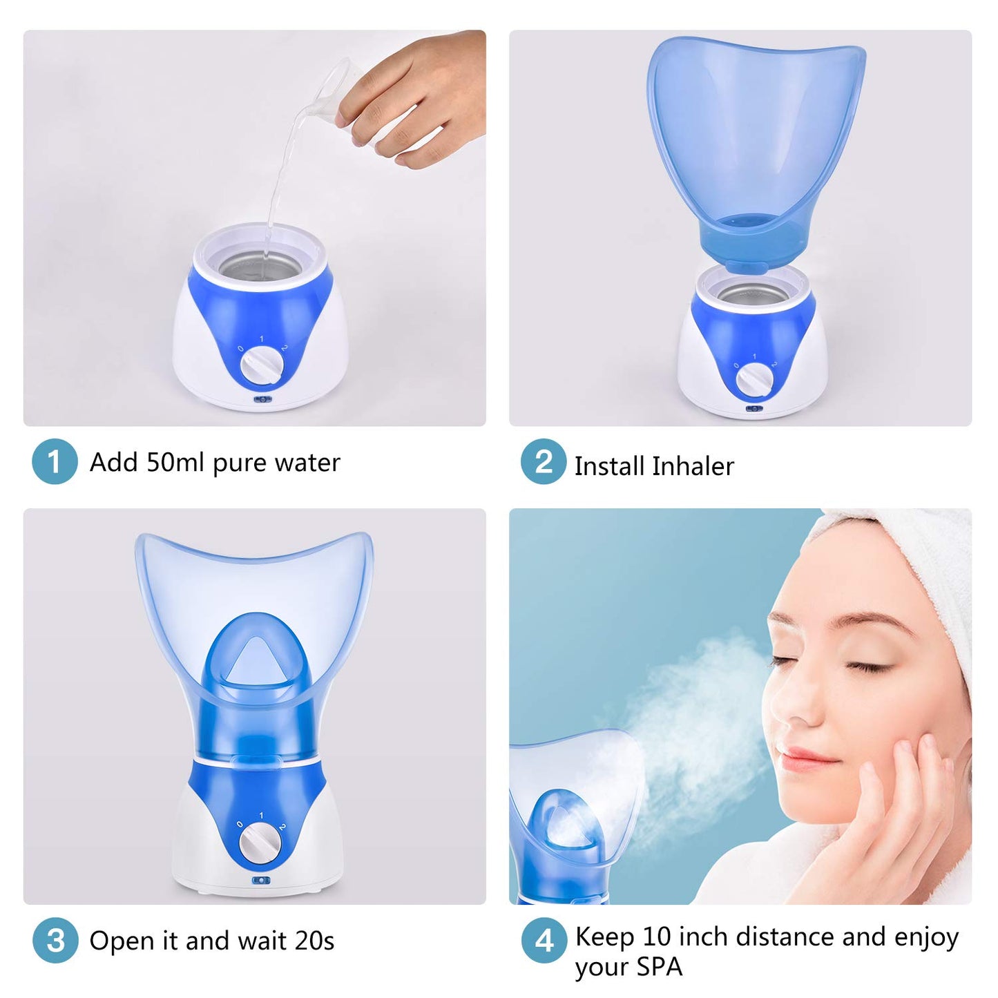 Vaporizador facial para limpieza profunda facial, vaporizador facial para mujer, 2 modos Nano Ionic para desatascar los poros, hidratar, azul (incluye kit de eliminación de puntos negros, cepillo, diadema)