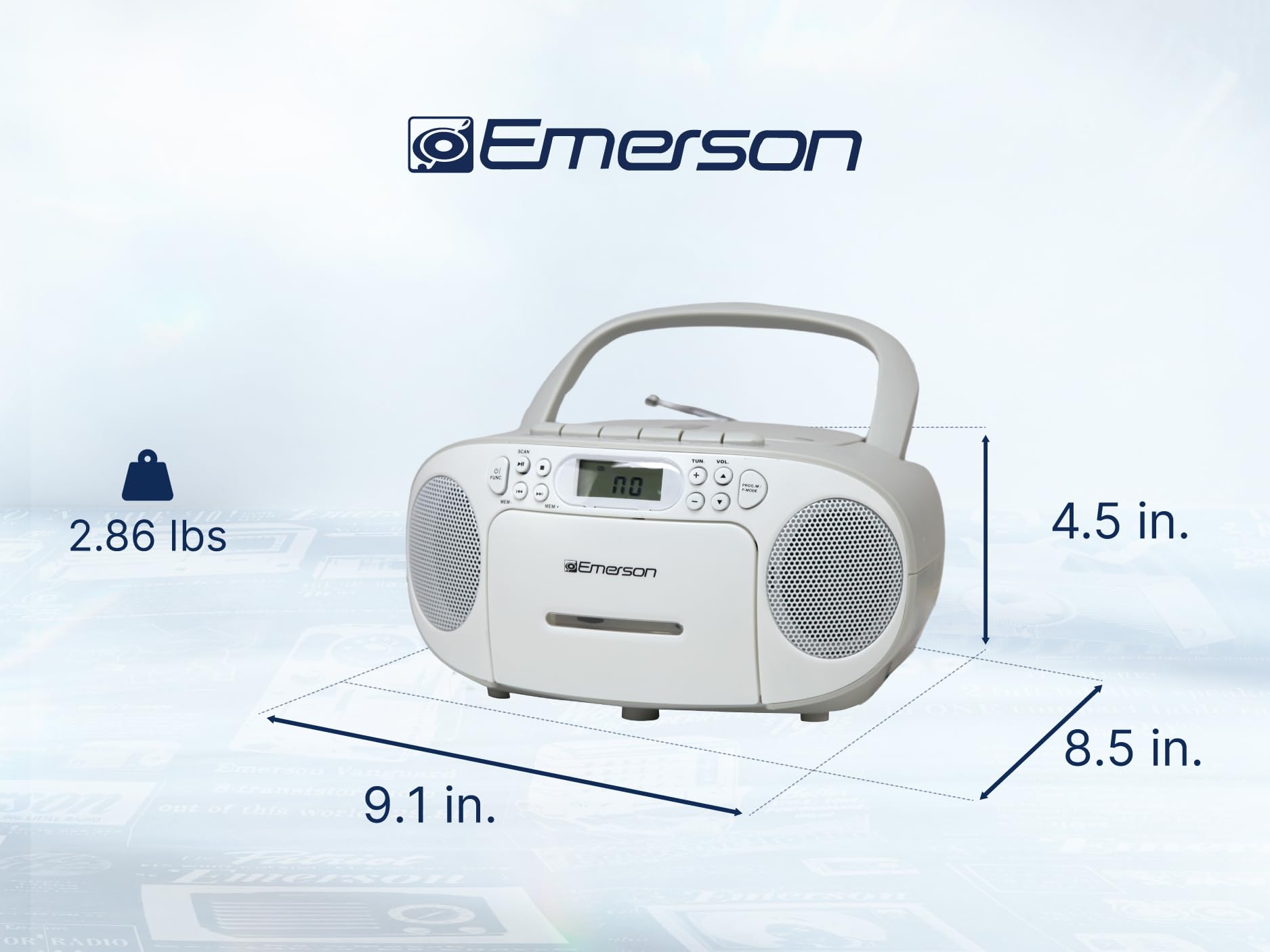 Reproductor de CD Emerson Negro con Cassette y Radio Am/FM Sistema Estéreo Portátil
