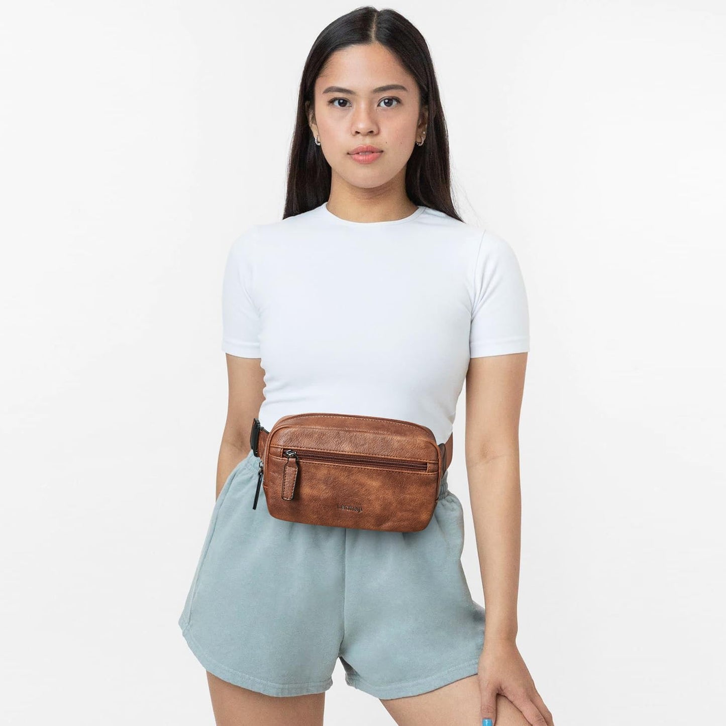 LATMAP - Riñonera de 2 L para todas partes, pequeña y a la moda, bandolera de piel sintética, impermeable, para mujer, a la moda, Marrón, Pequeño, Moda casual