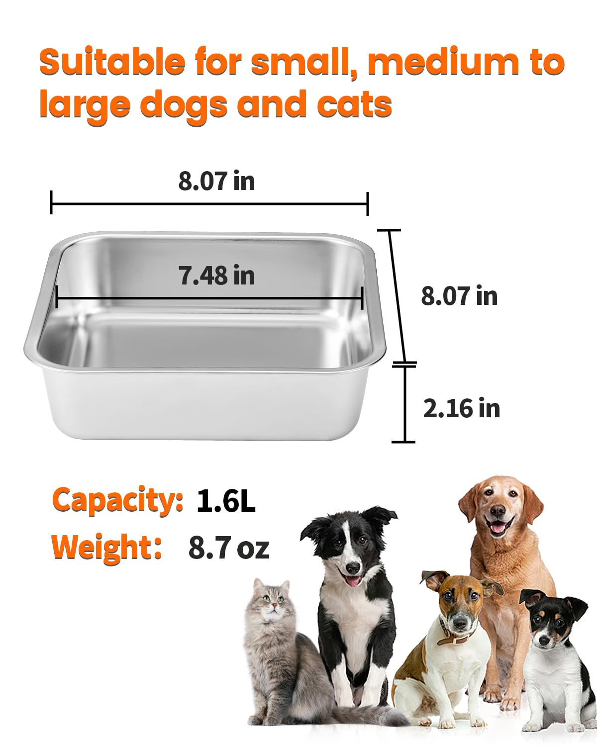 Cuencos para perros, paquete de 2 cuencos de acero inoxidable de 1,6 l de alta capacidad para perros pequeños, medianos y grandes
