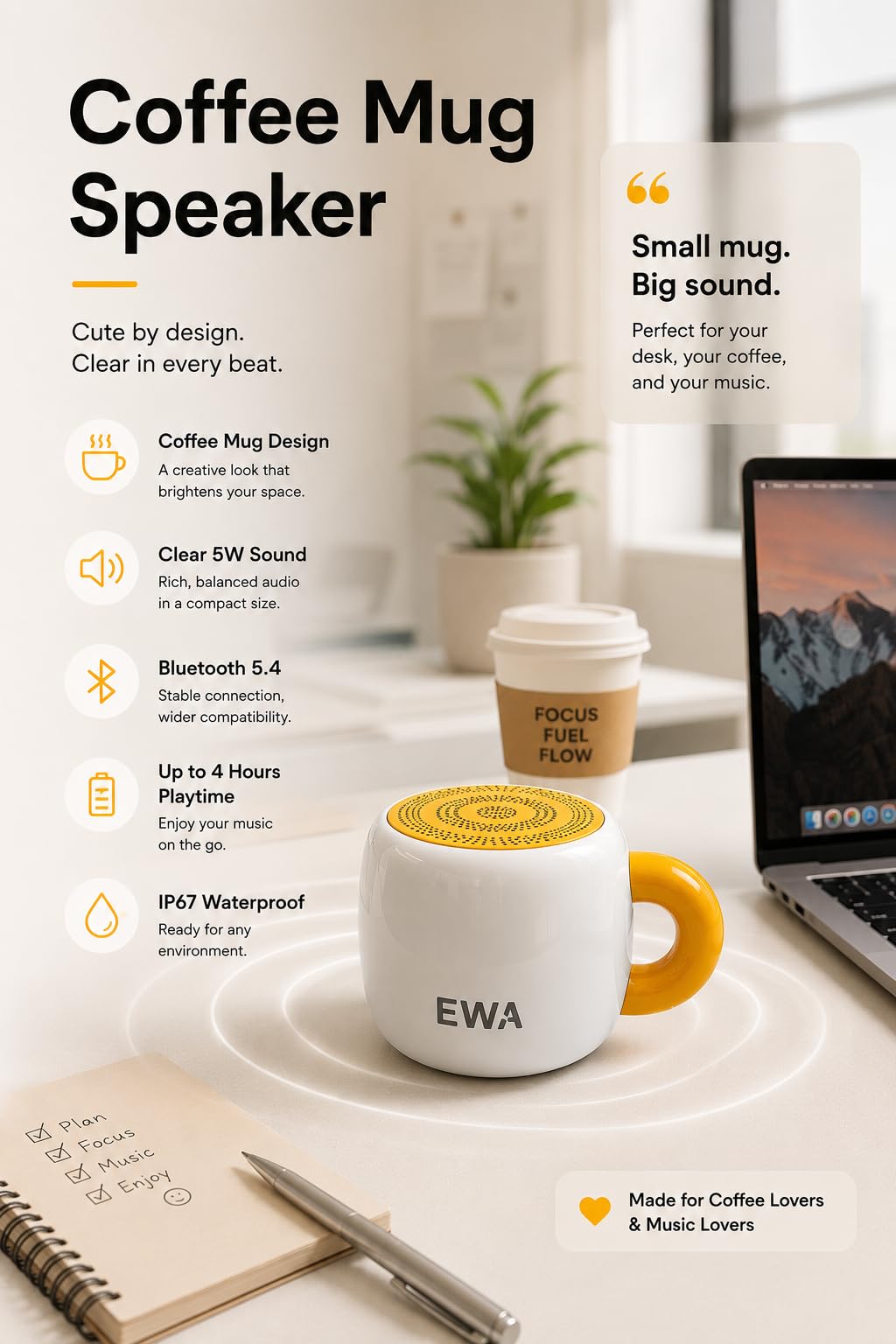 Altavoz Bluetooth Portátil EWA A163 Impermeable con Sonido Fuerte y Claro
