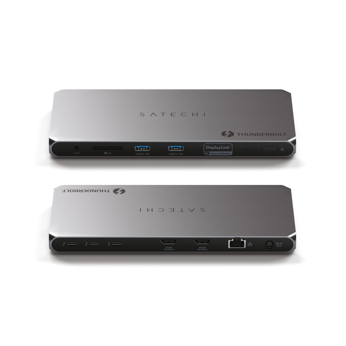 SATECHI Dock Thunderbolt 4 con Carga100 W, HDMI Dual 4K/60 Hz, Datos 40 Gbps, 2 Puertos USB-A 3.2, Ethernet, Compatible con MacBook Air/Pro M4, Mac/Windows. Requiere Software DisplayLink.