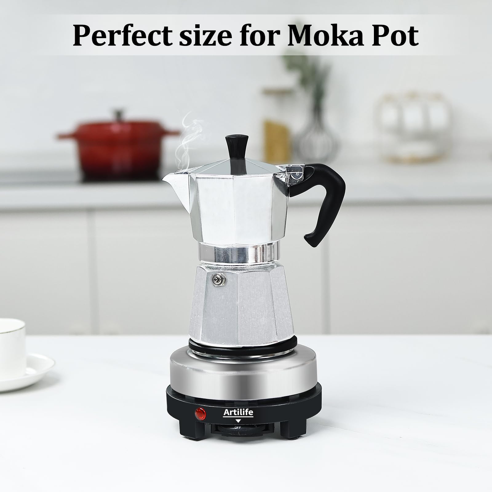 Artilife - Mini placa caliente pequeña de 500 W, placa caliente eléctrica pequeña de 500 W, mini estufa portátil, calentador eléctrico de cocina, tamaño perfecto para olla Moka 110 V