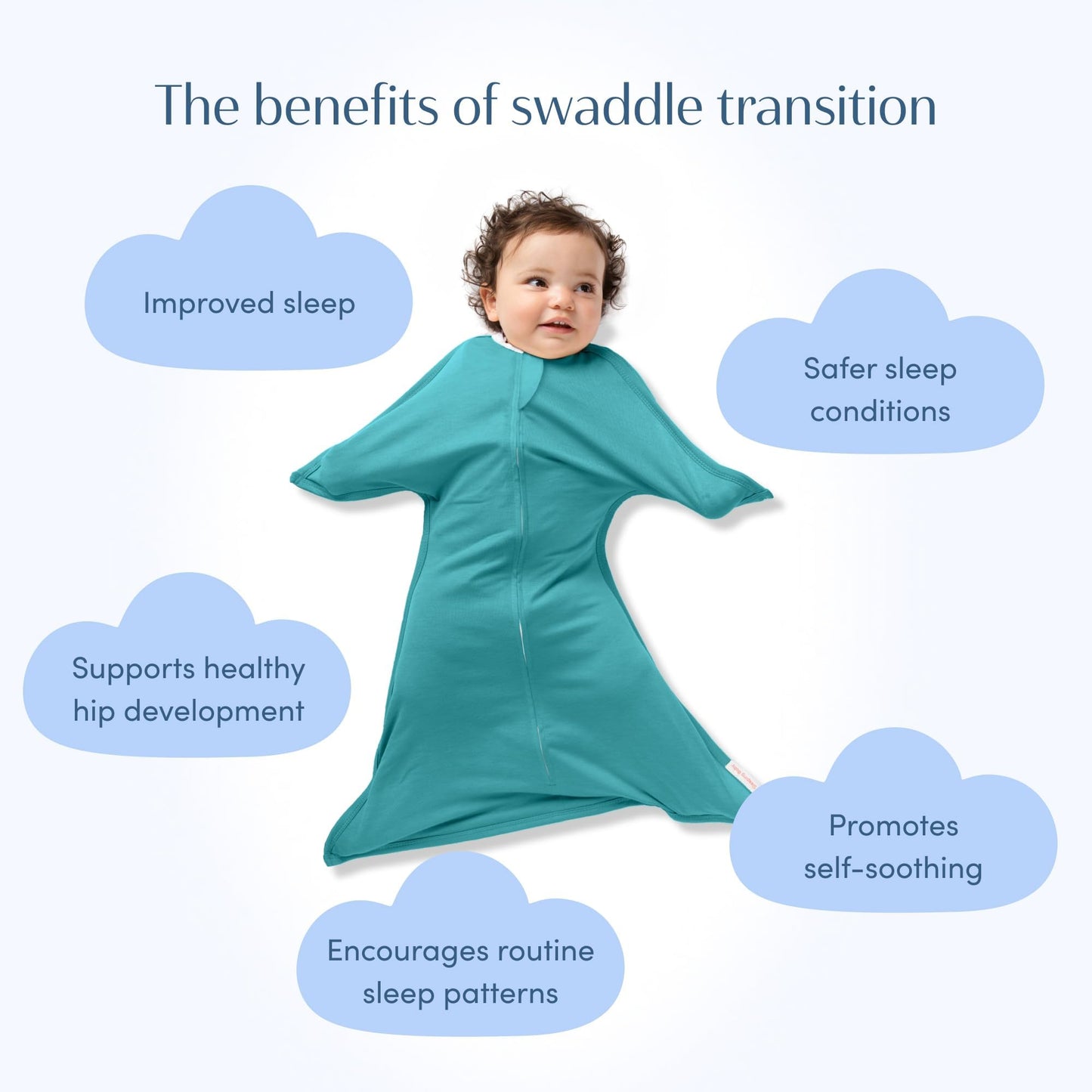 SleepingBaby Zipadee-Zip Transition Swaddle - Manta para bebé con cremallera para envolver con comodidad - Manta portátil espaciosa para cambios de pañal fáciles - Azul teja clásico, X-Pequeño (3-6