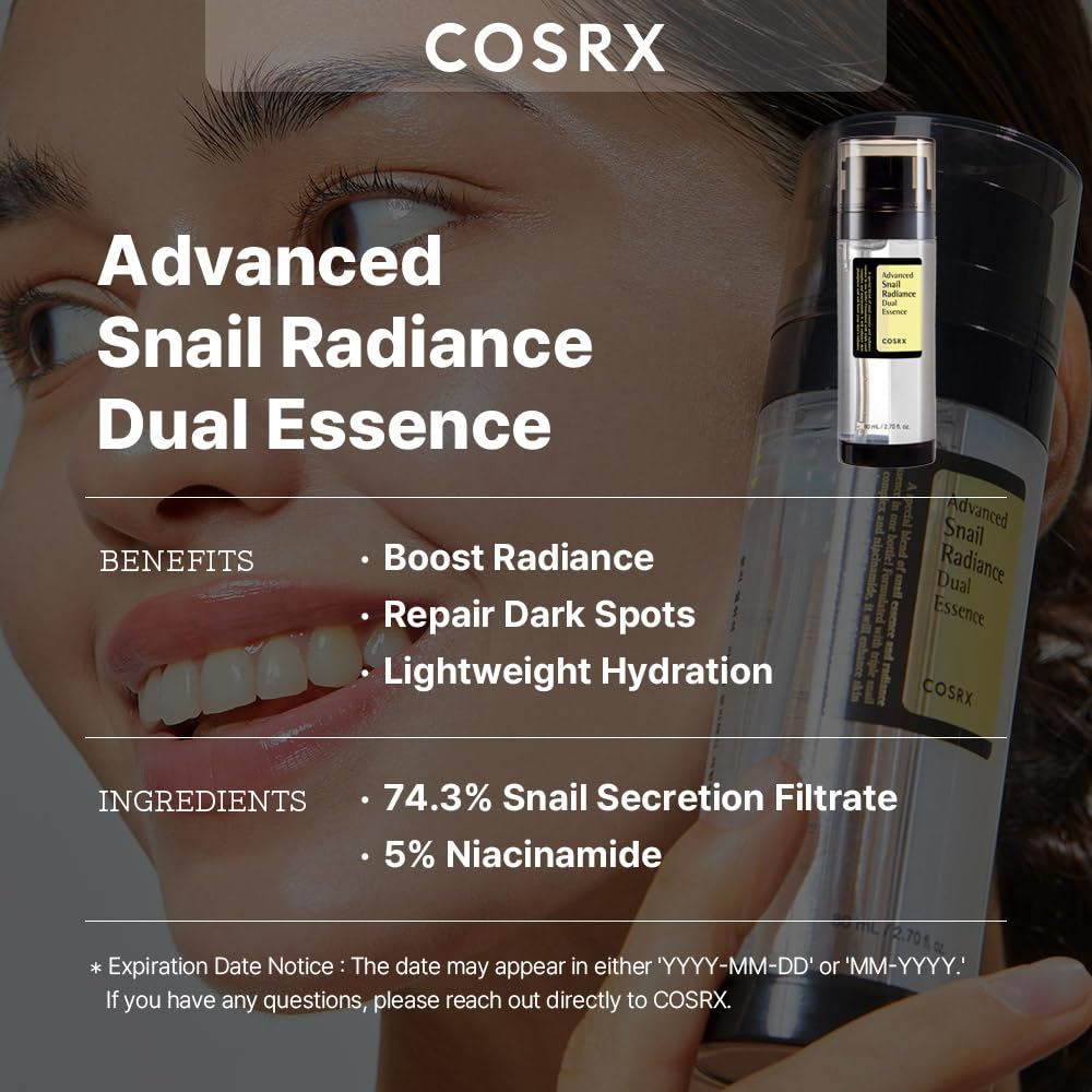 Cosrx Advanced Snail Radiance Dual Essence - 2.7 oz for Youthful and Glowing Skin