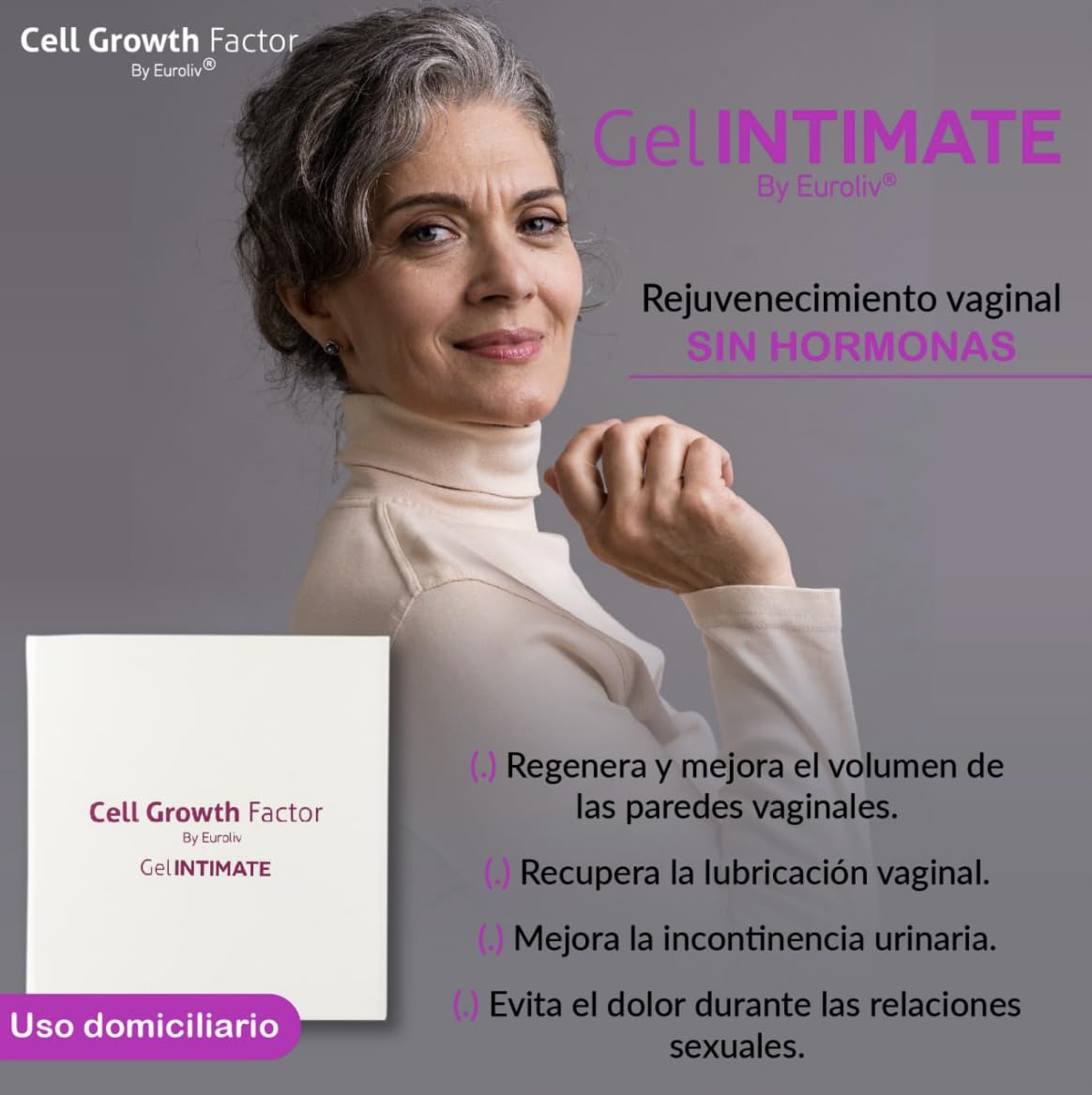 Gel Intimo para Tratamiento Rejuvenecedor Vaginal con Acido Hialurónico y Factores de Crecimiento - Recuperación Celular - Para Ardor al Orinar, Sangrados Leves, Secreciones Vaginales, Picazón Genital, Incontinencia Urinaria, Molestias durante las Relacio