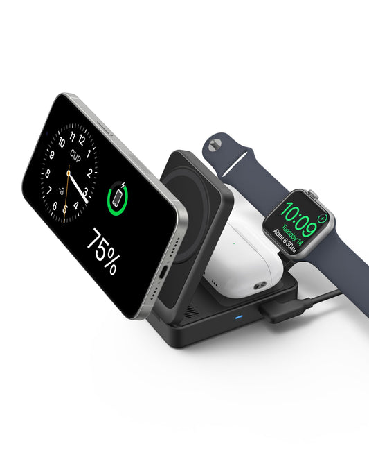 Estación de Carga Inalámbrica Anker MagGo Blanca con Cargador MagSafe de 15 W para iPhone 15/14, AirPods y Apple Watch S9