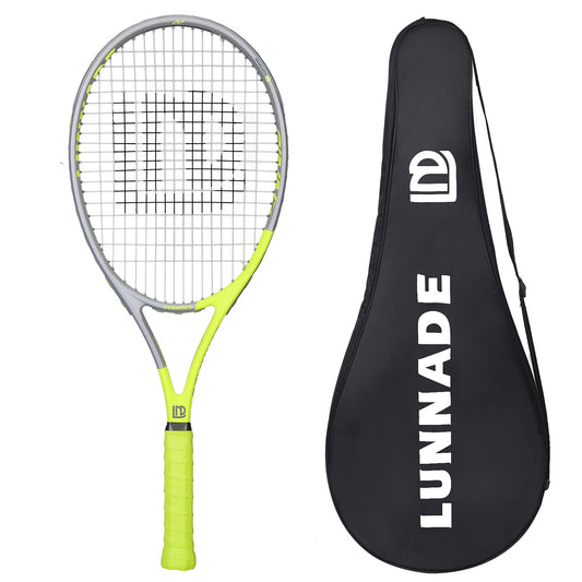 LUNNADE - Raqueta de tenis para adultos de 27 pulgadas, a prueba de golpes, de fibra de carbono, ligera, preencordada y regenerada, adecuada para principiantes a jugadores intermedios