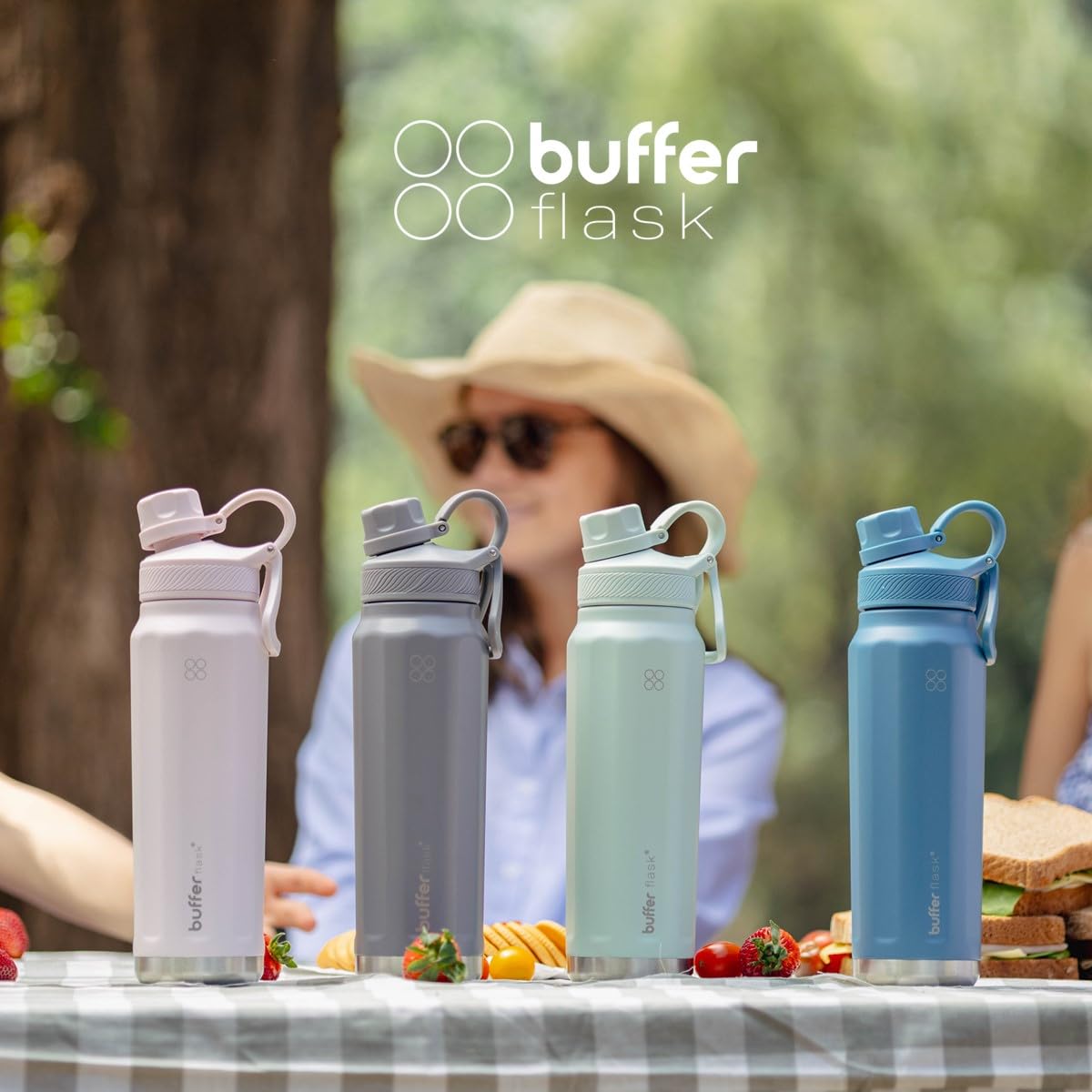 BUFFER FLASK - Termo de Acero Inoxidable | Botella de Agua Aislante, Termos Agua Fría (24 horas) o Caliente (12 horas) | Antigoteo, Hermético | Incluye tapas | 1000 ml - 32 Oz| Color Turquoise