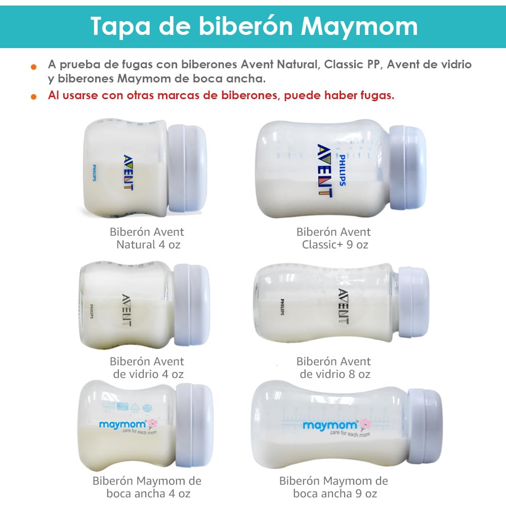 Maymom botella de boca ancha para recolección y almacenamiento de leche materna de 9 oz; disco SureSeal reescribible. Compatible con Spectra S2, Spectra S1, Spectra 9+ y extractores Avent