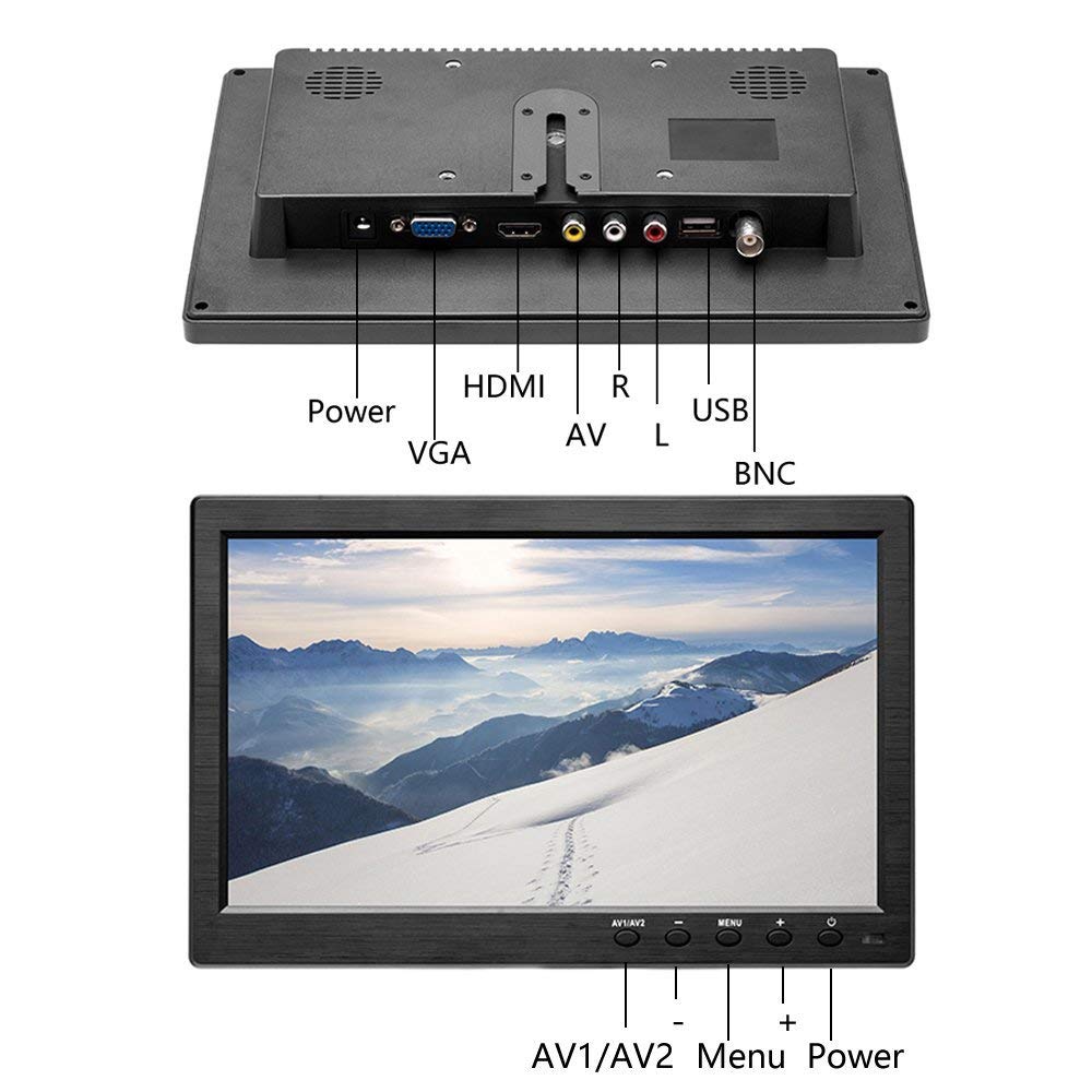 Hikity 10.1 Inch TFT LCD Monitor, HD 1024X600 Resolution BNC/AVI / VGA/HDMI Input, Compatible With PC, DVD, TV, Surveillance Camera