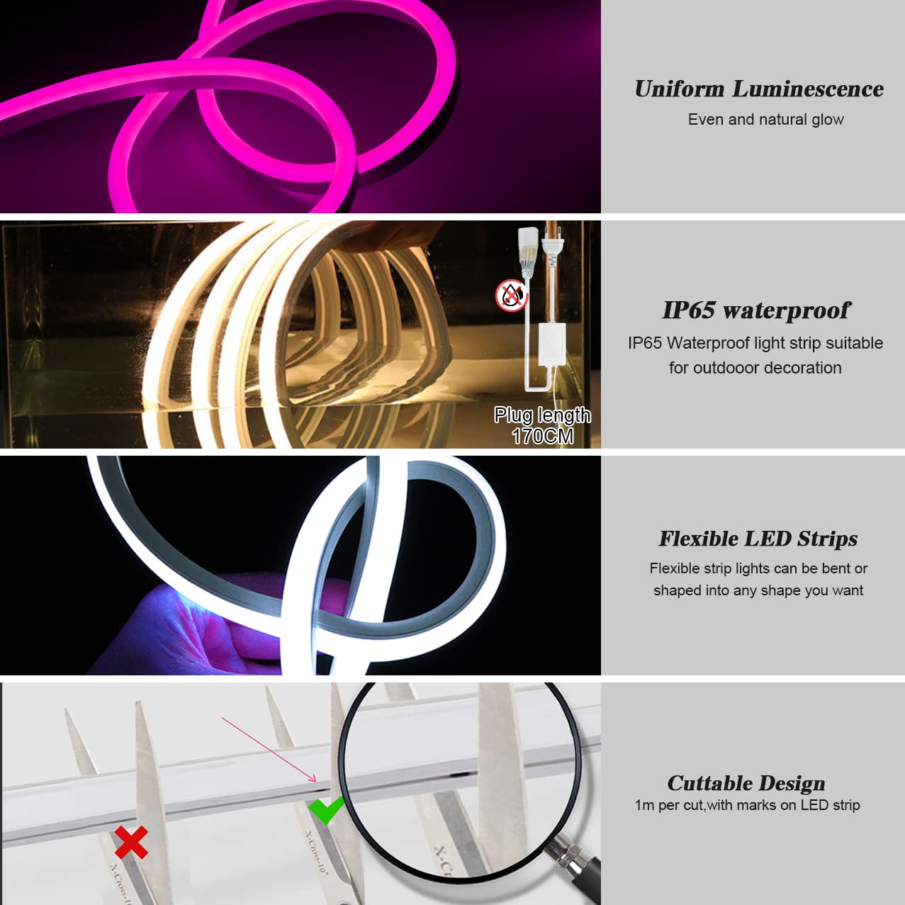 KSIBNW Tira de luz LED de Neón de 10 m con Control Remoto de Aplicación, IP 65 Impermeable, Sincronización de Música, Multicolor AC 110-120 V, Cuerda LED Flexible para Decoración del Hogar/Jardín/Edificio