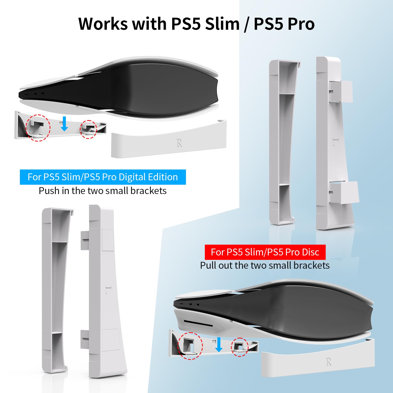 BeisDirect - Soporte Horizontal para Consola Sony PS5 Slim, Soporte Base Compatible con Discos PS5 y edición Digital PS5 Slim Accesorios Delgados con MADS Antideslizantes (Blanco)