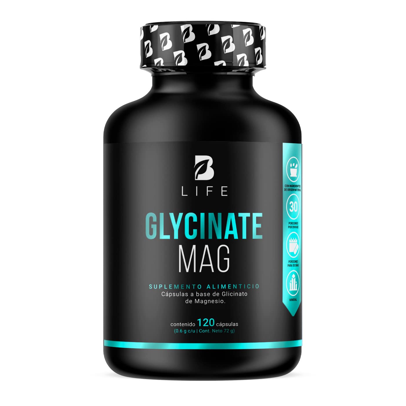B Life Company Glicinato de Magnesio de 120 Cápsulas con 408 mg de alta absorción. Ingredientes Naturales. Glycinate Mag.