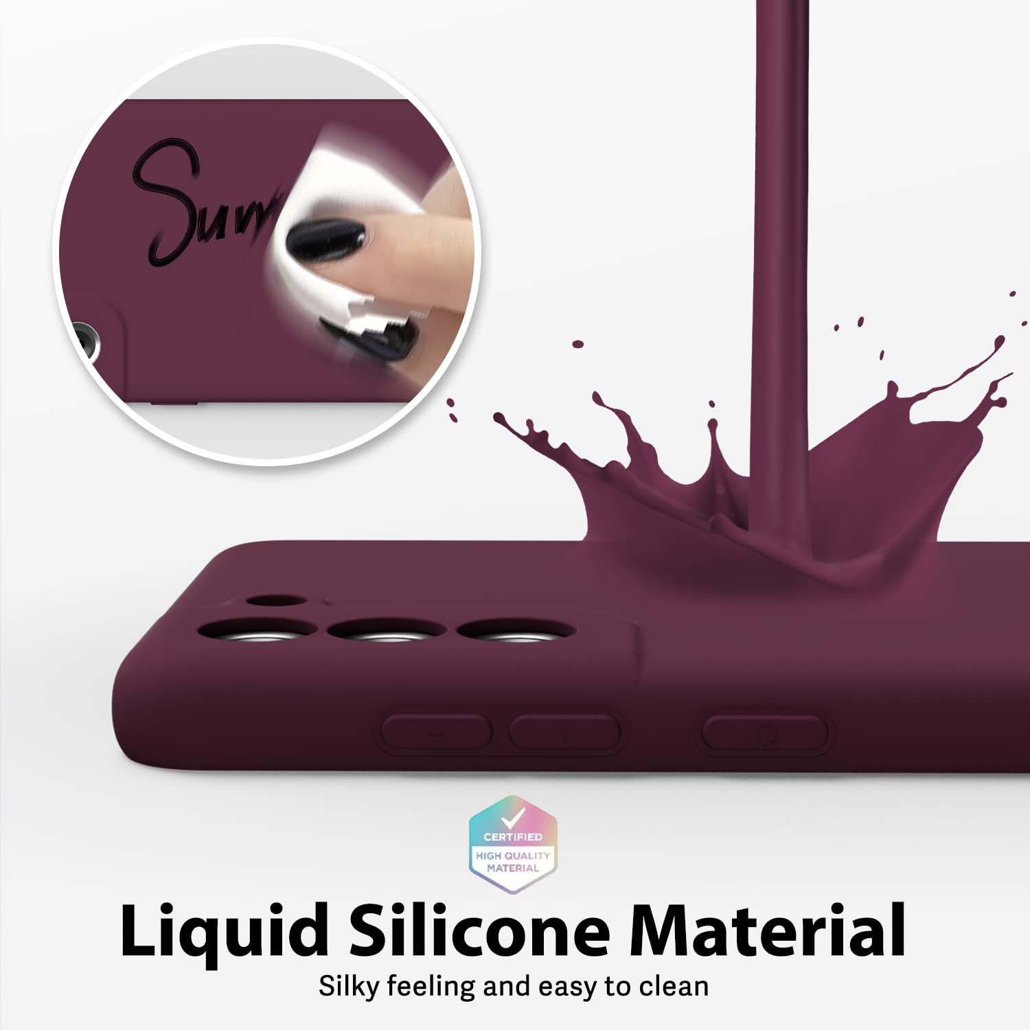 Oakxco - Funda de silicona líquida para Samsung Galaxy S21 FE 5G, bonita funda delgada de goma suave TPU suave para mujeres y niñas, diseño estético, sólido mate protector y a prueba de golpes, vino
