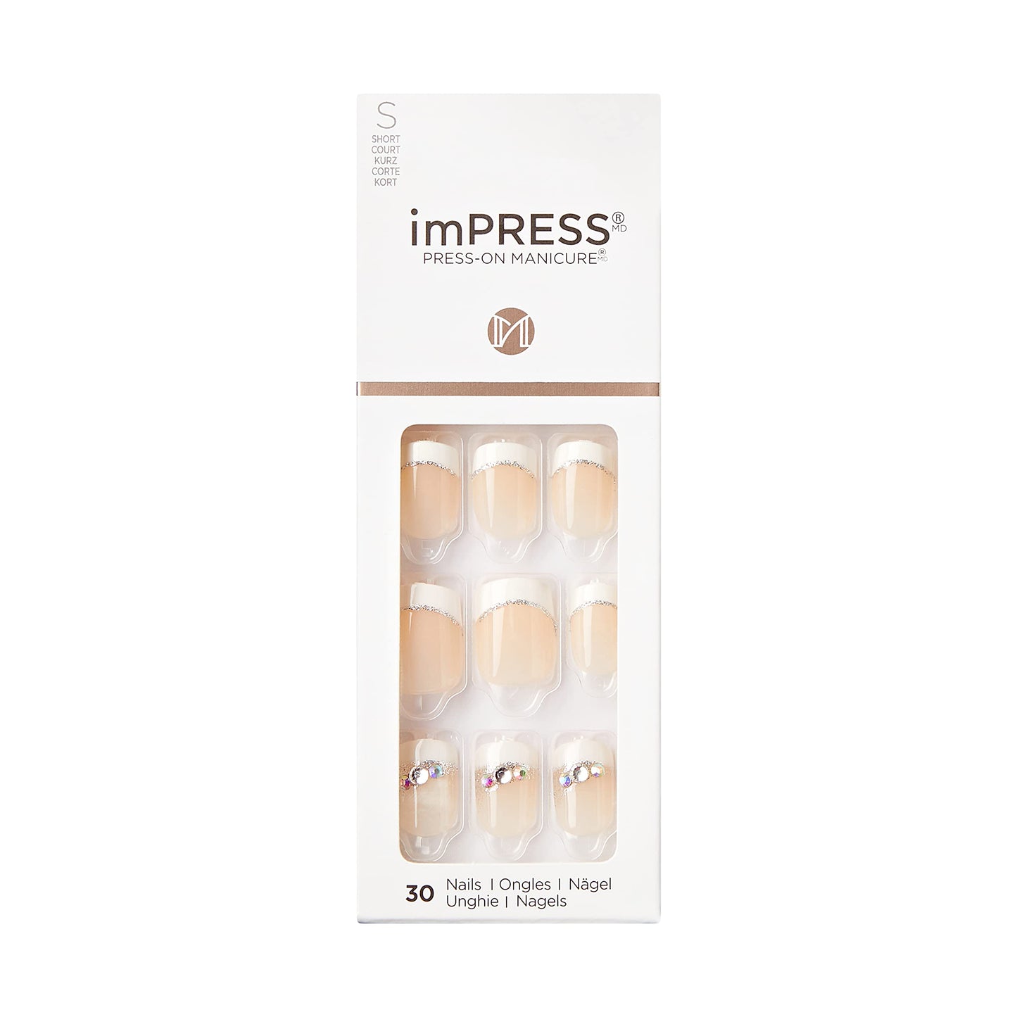KISS imPRESS - Manicura a presión, cree, cuadrada de longitud corta, con tecnología PureFit, incluye almohadilla de preparación, mini lima, palo de cutícula y 30 uñas postizas