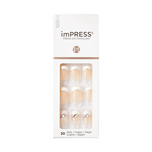 KISS imPRESS - Manicura a presión, cree, cuadrada de longitud corta, con tecnología PureFit, incluye almohadilla de preparación, mini lima, palo de cutícula y 30 uñas postizas