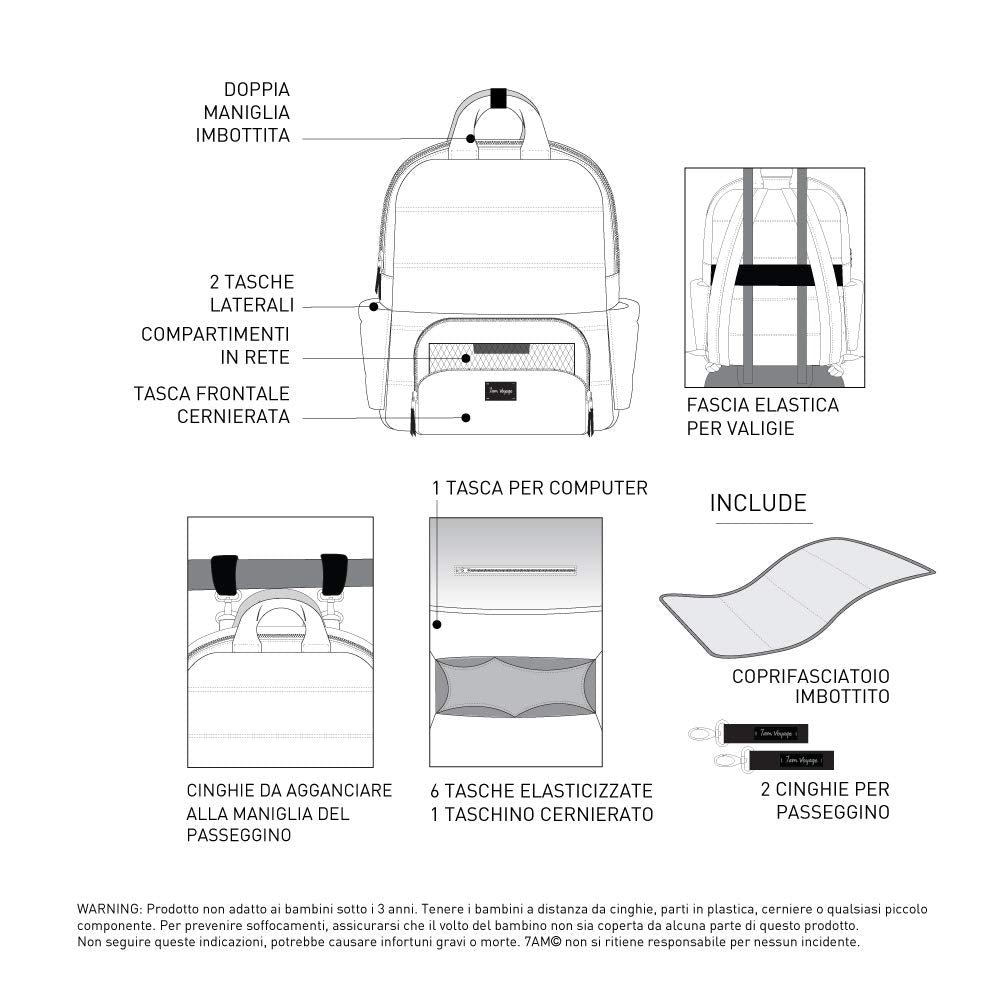 7AM Voyage Bolsa Pañalera - BK718 Bolso Organizador Impermeable Grande Para Bebés